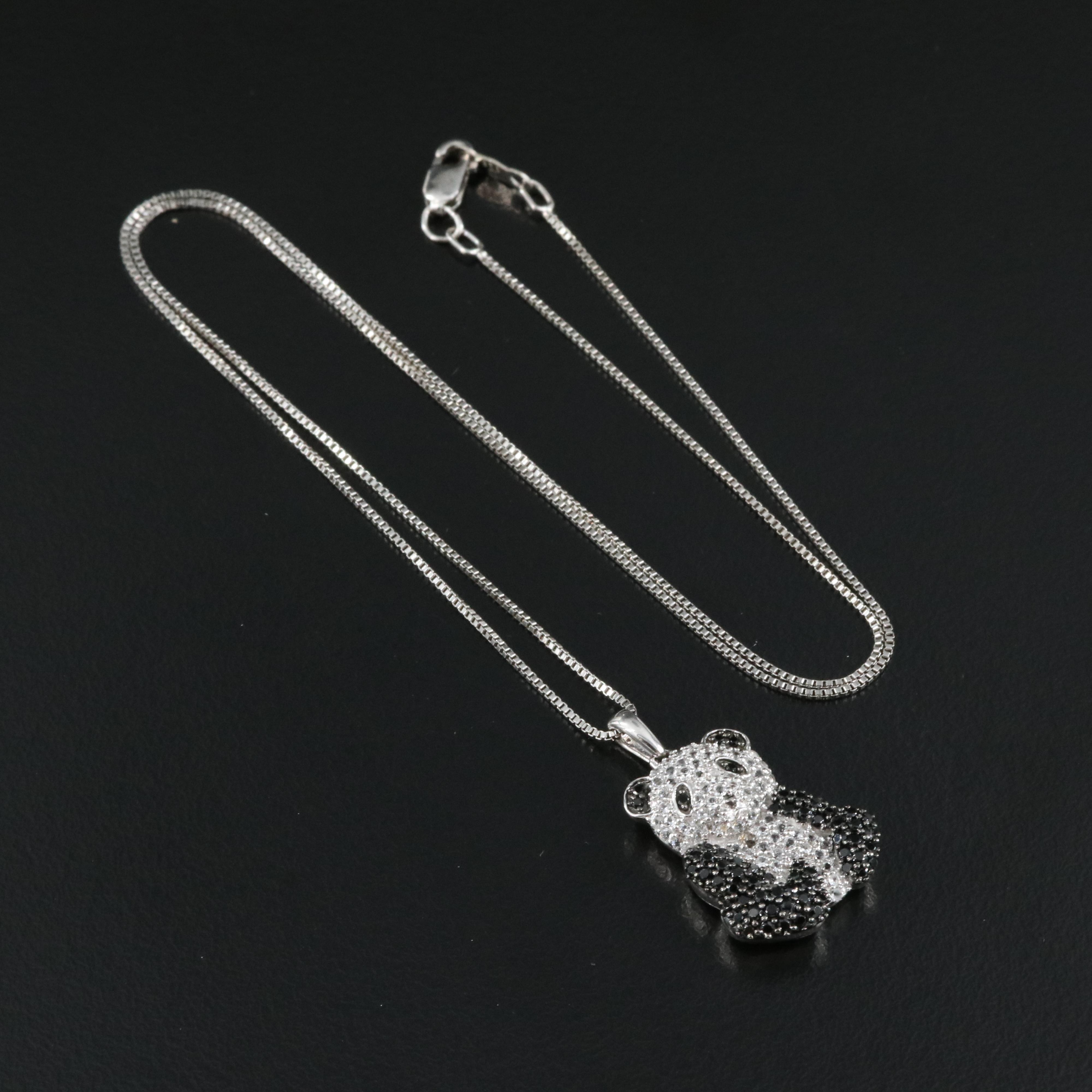 Sterling Cubic Zirconia Panda Pendant Necklace