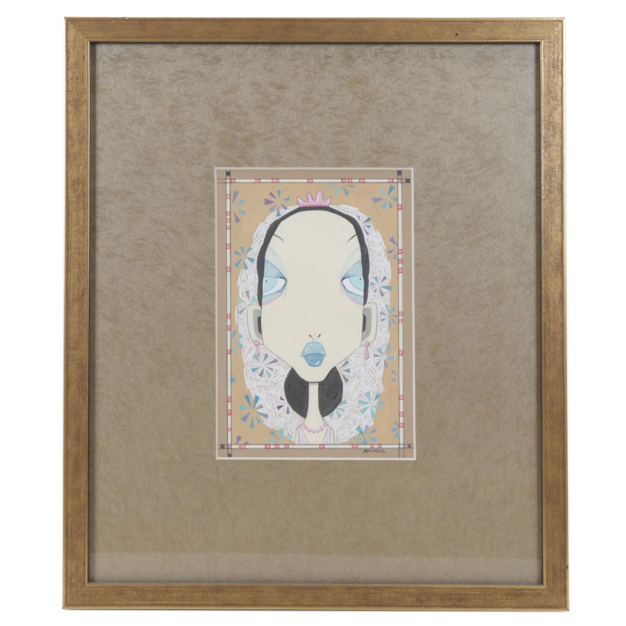 Paul Moschell Gouache Painting "The Bride," 21st Century