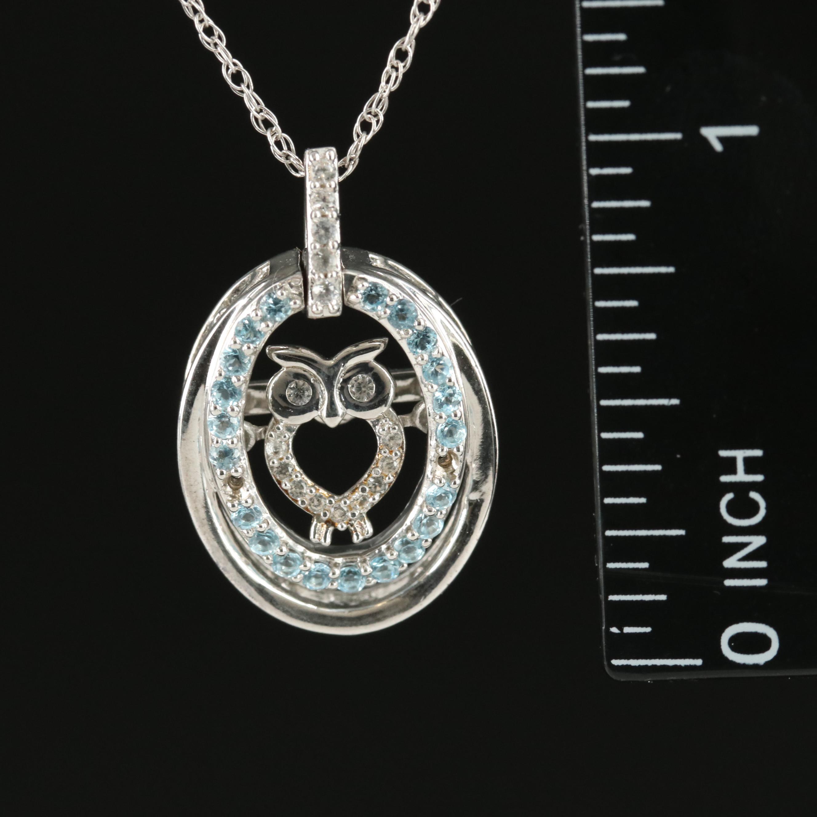 Sterling Sky Blue Topaz and White Sapphire Owl Shimmer Necklace