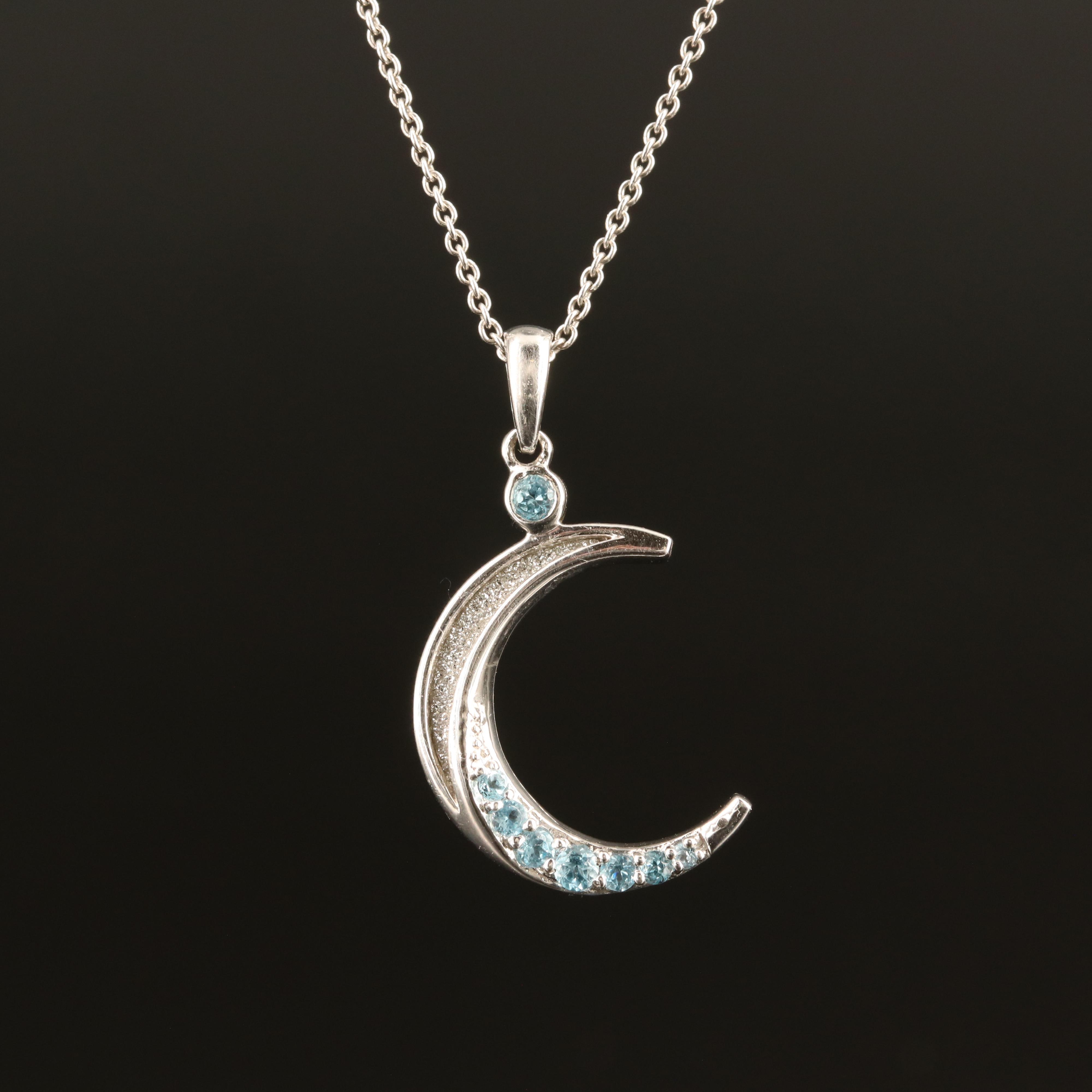 Sterling Sky Blue Topaz Crescent Moon Necklace