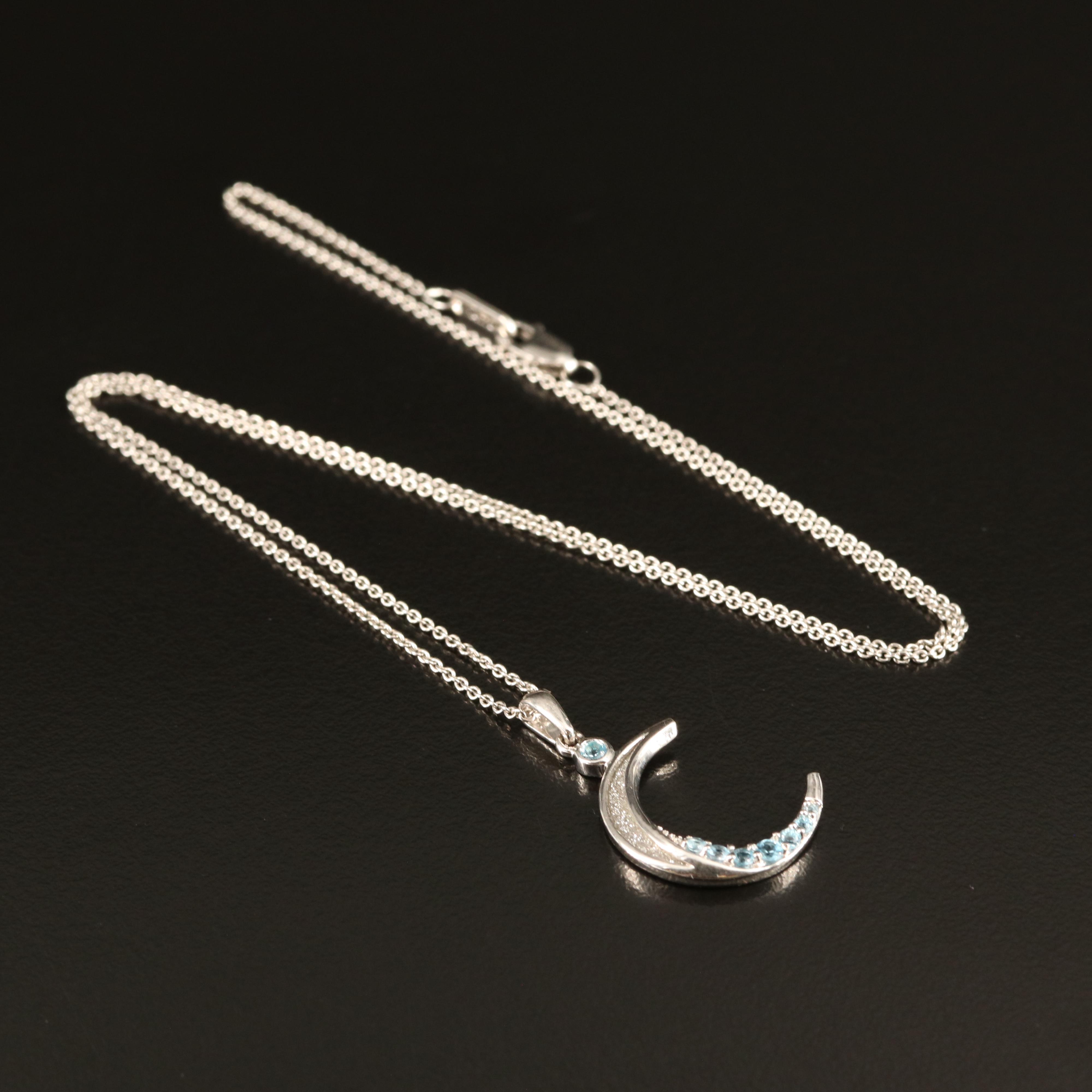 Sterling Sky Blue Topaz Crescent Moon Necklace