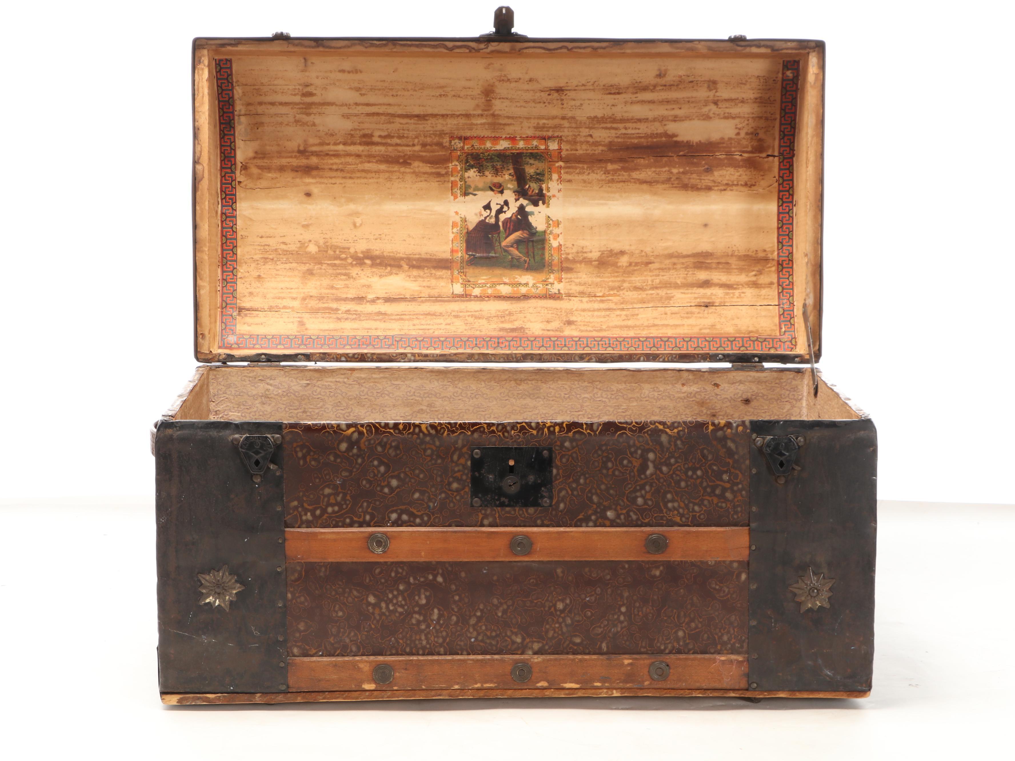 Victorian Metal Clad Dome-Top Trunk with Wooden Tray