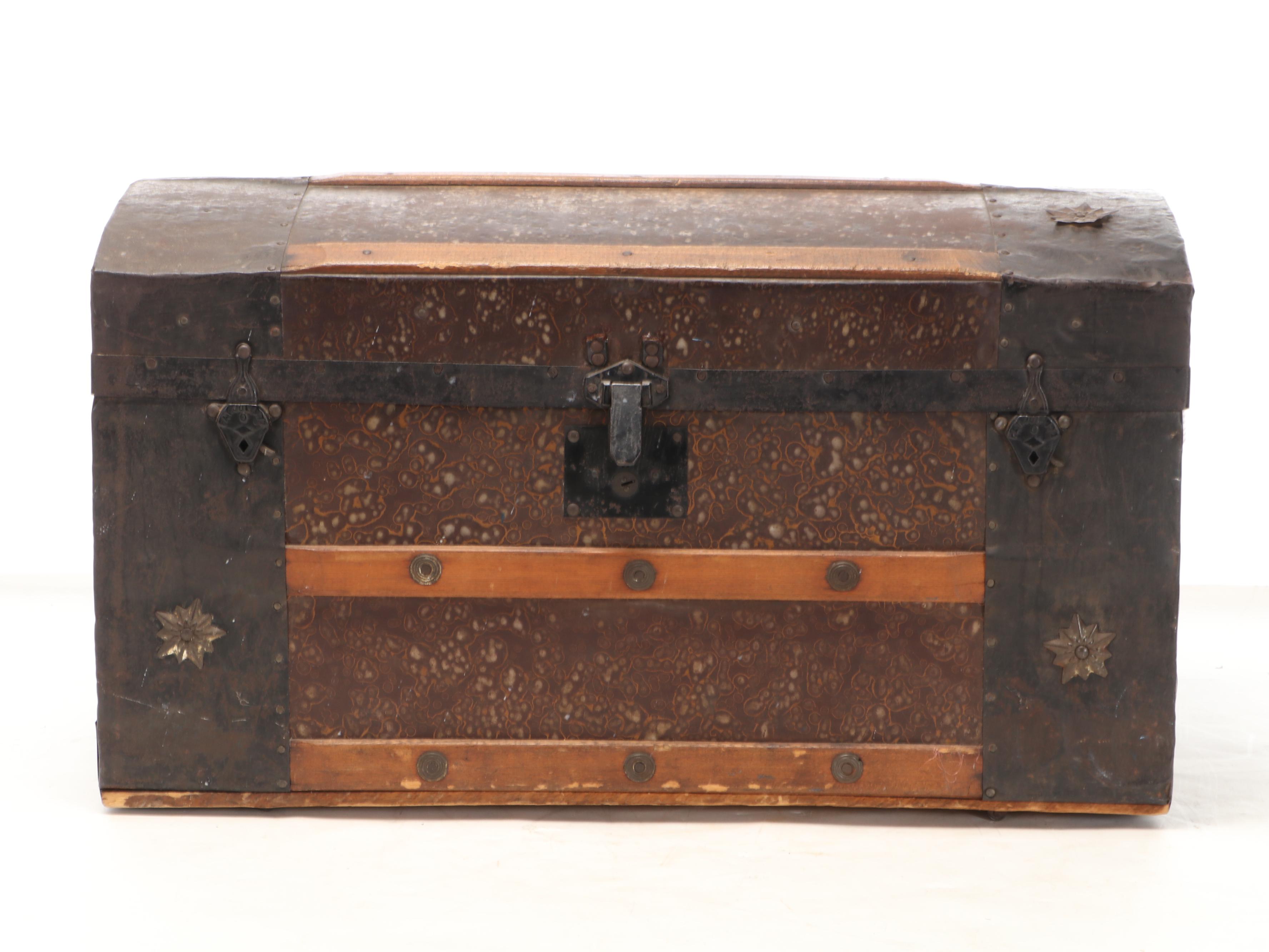 Victorian Metal Clad Dome-Top Trunk with Wooden Tray