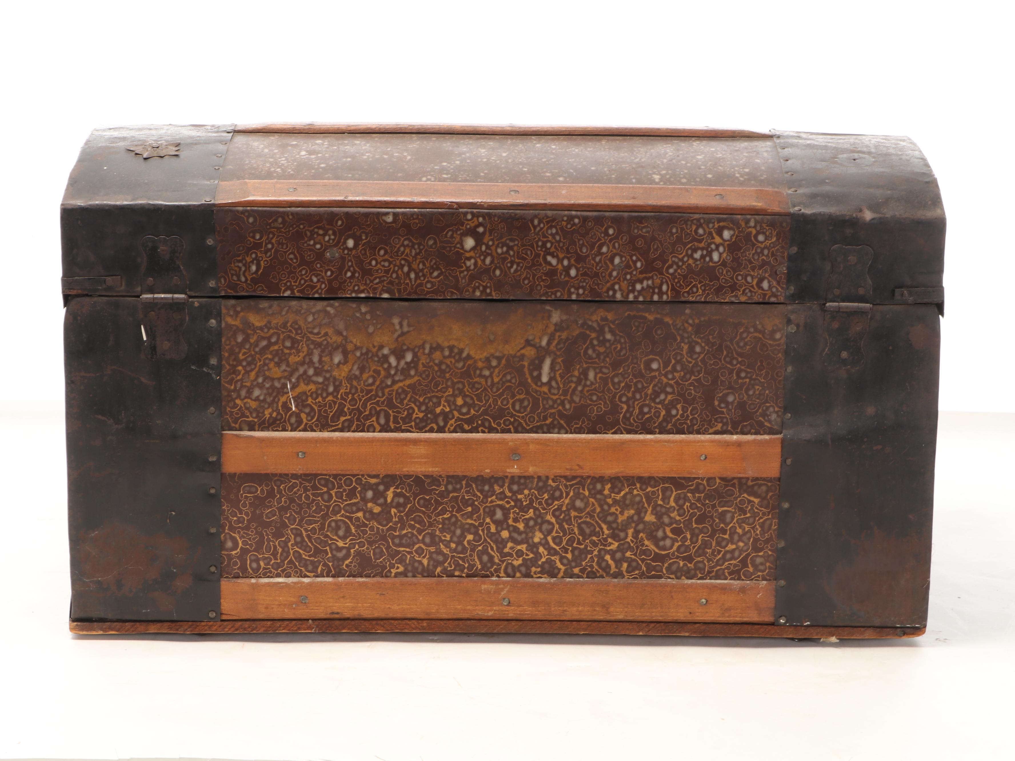 Victorian Metal Clad Dome-Top Trunk with Wooden Tray