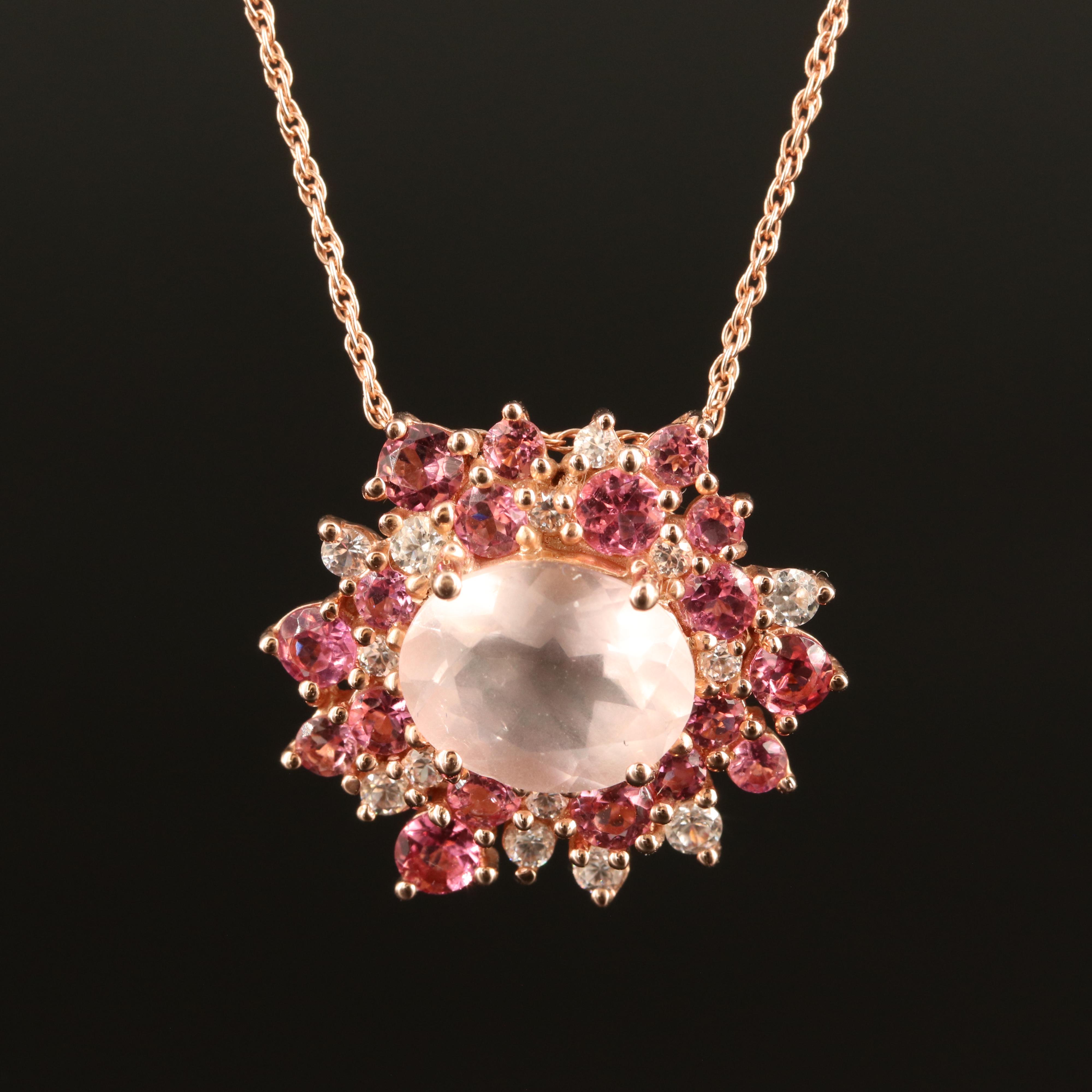 Sterling Rose Quartz, Garnet and White Zircon Necklace