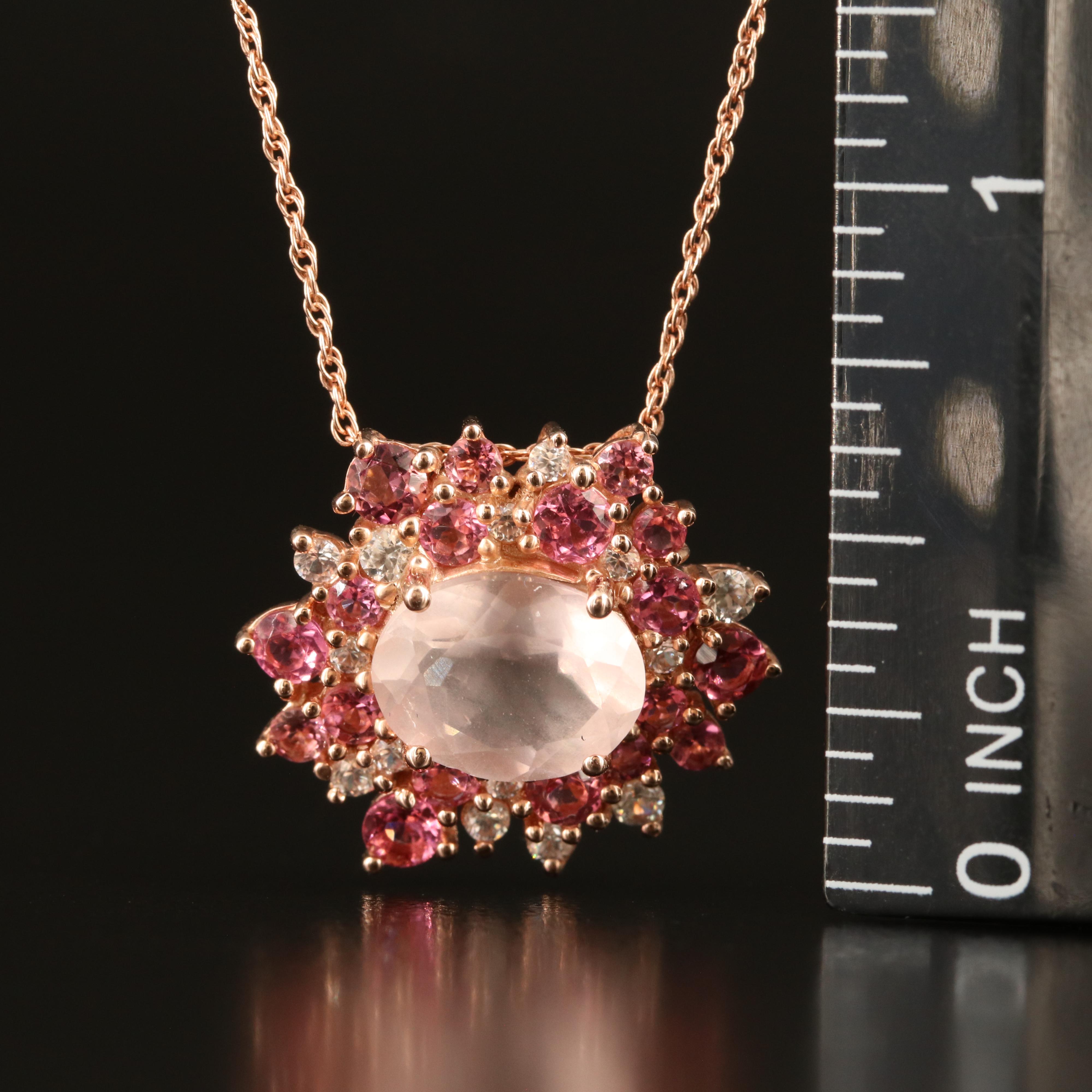 Sterling Rose Quartz, Garnet and White Zircon Necklace