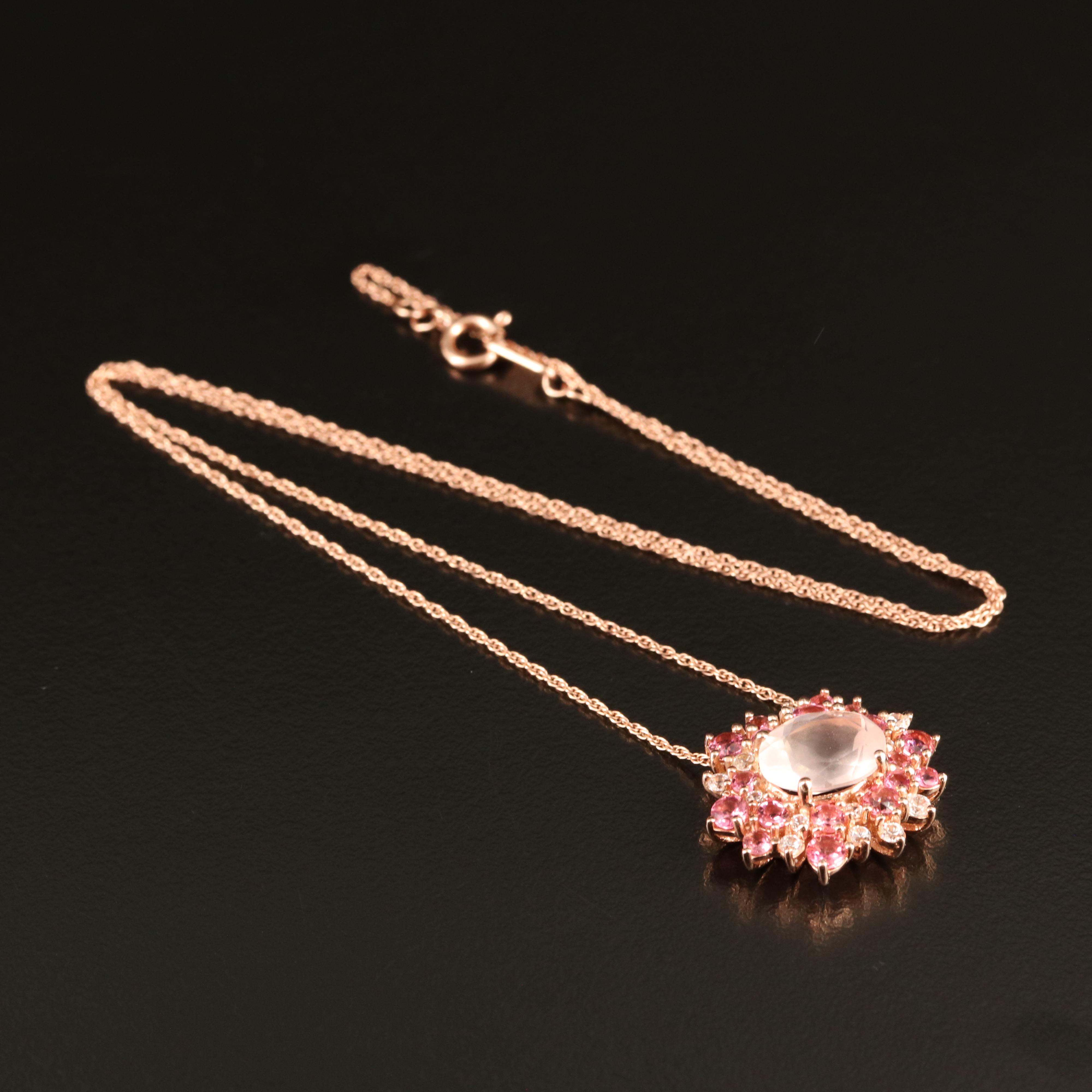Sterling Rose Quartz, Garnet and White Zircon Necklace