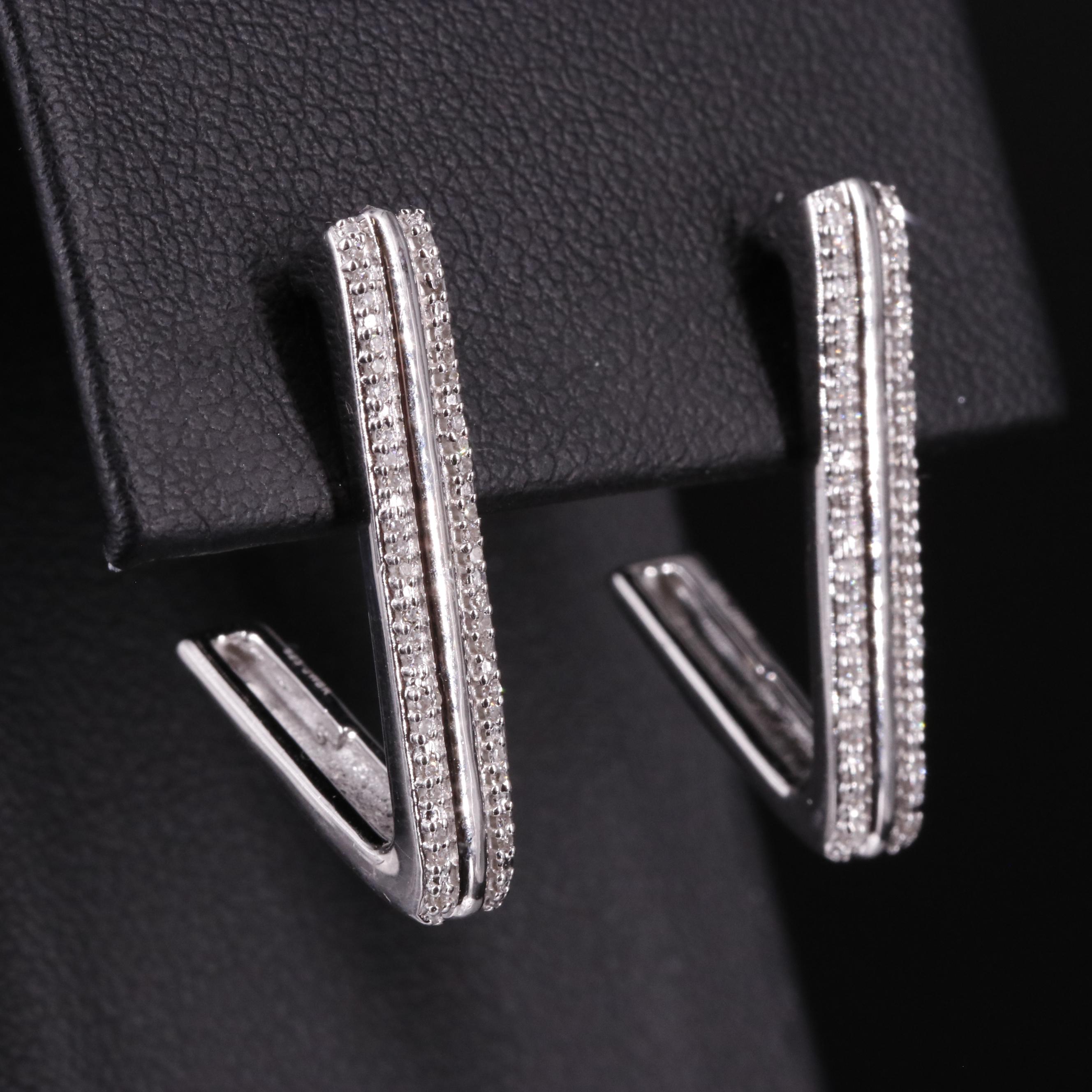 Sterling Diamond J Shaped Earrings