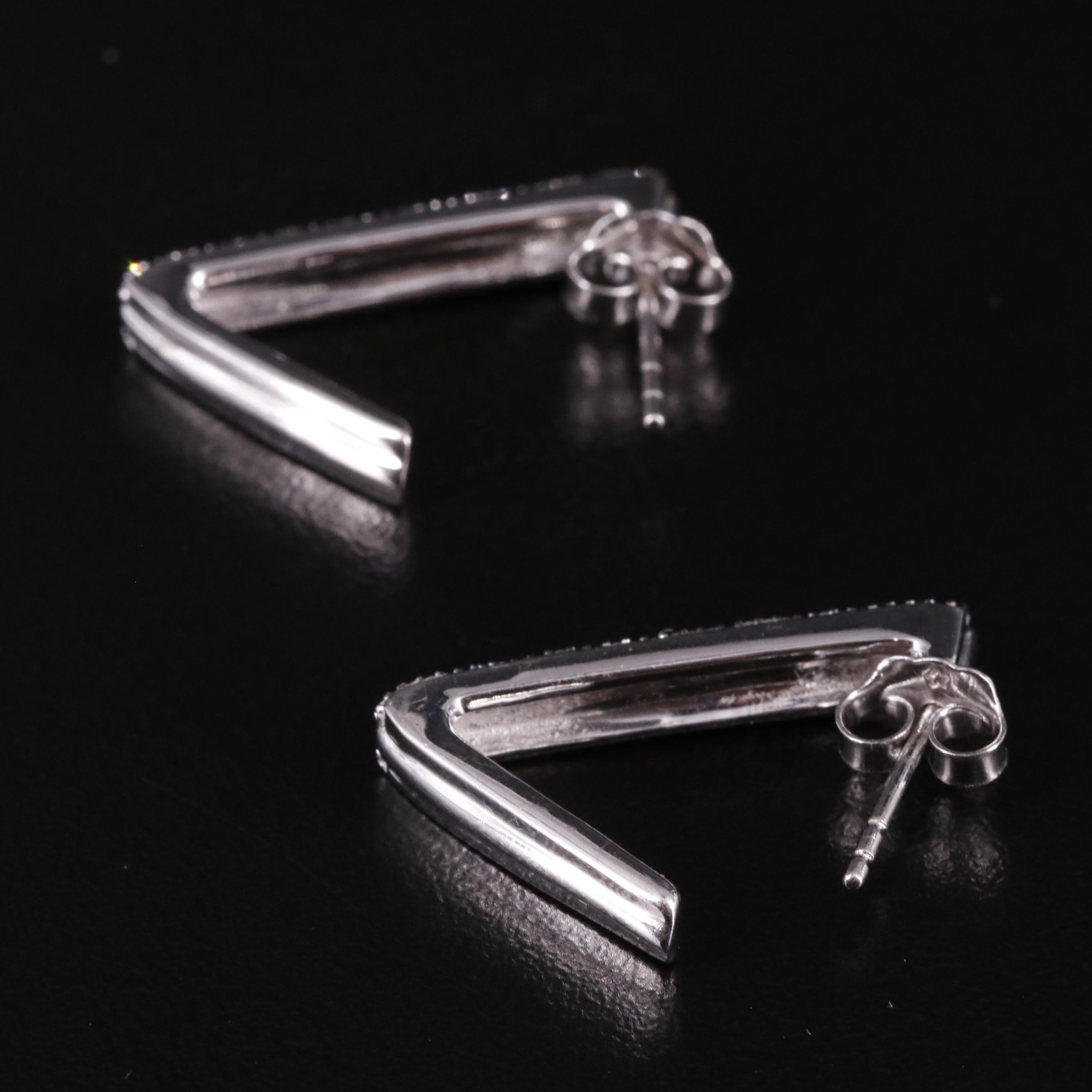 Sterling Diamond J Shaped Earrings