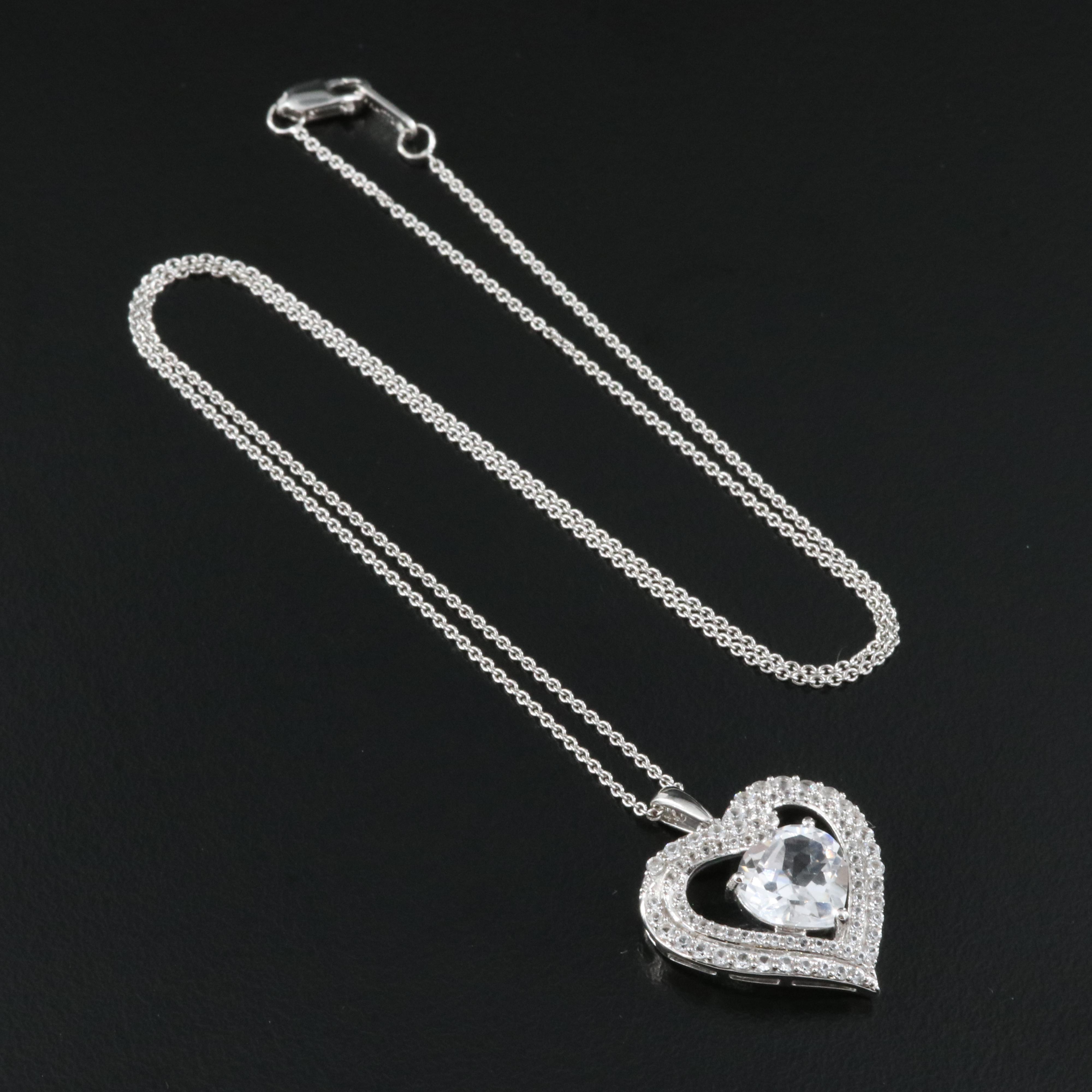 Italian Sterling Sapphire Heart Pendant Necklace