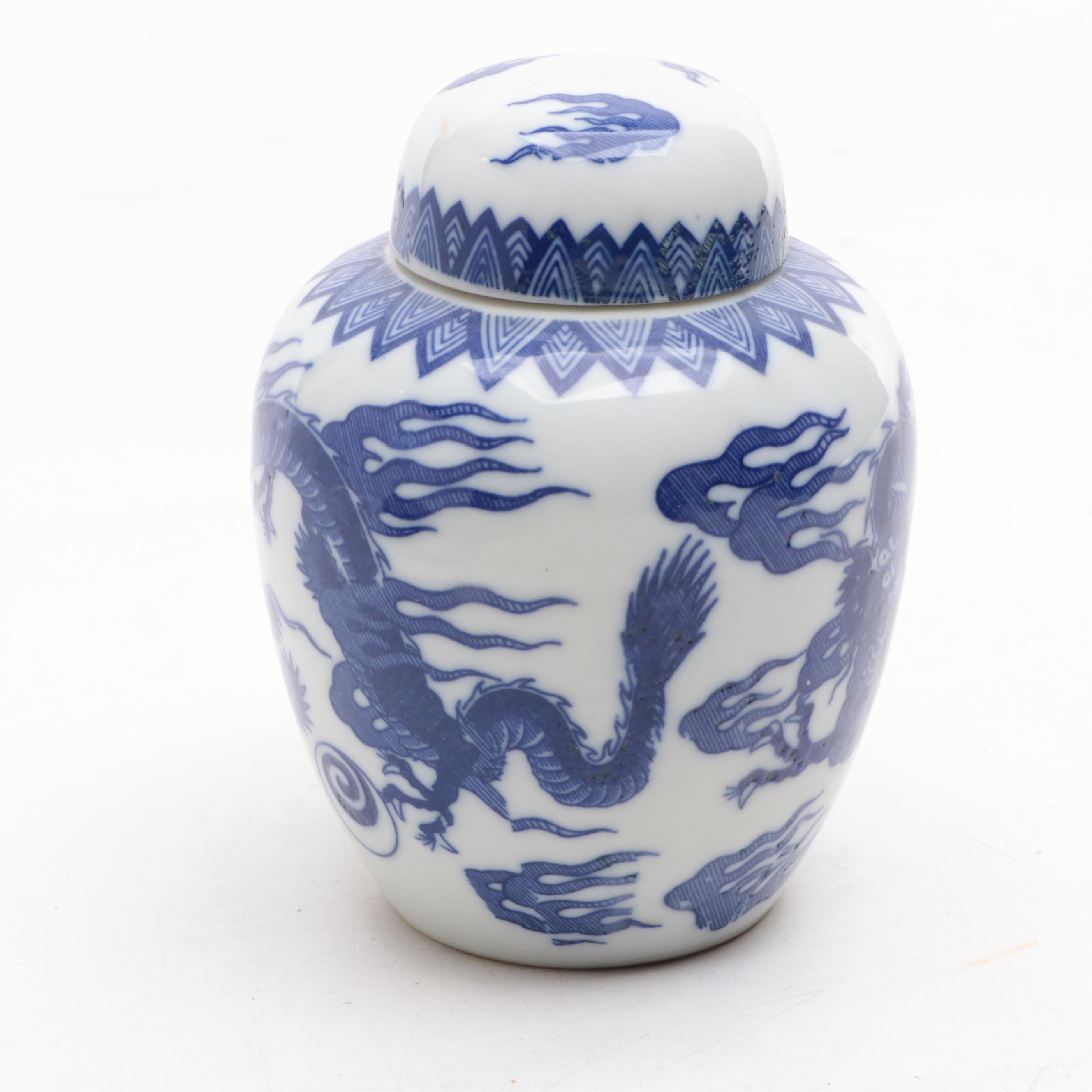 Japanese Handcrafted Folding Fans and Ceramic Dragon Ginger Jar