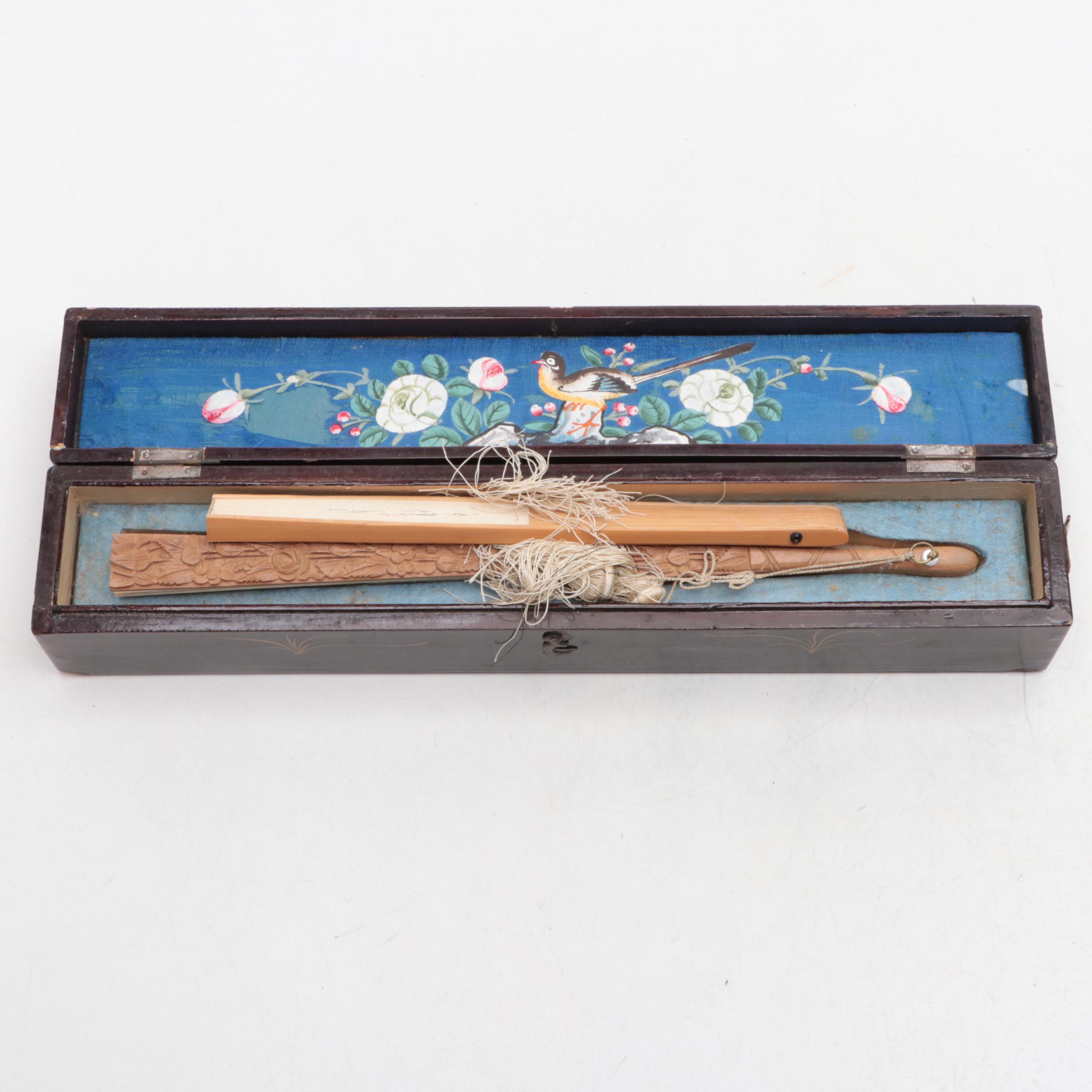 Japanese Handcrafted Folding Fans and Ceramic Dragon Ginger Jar