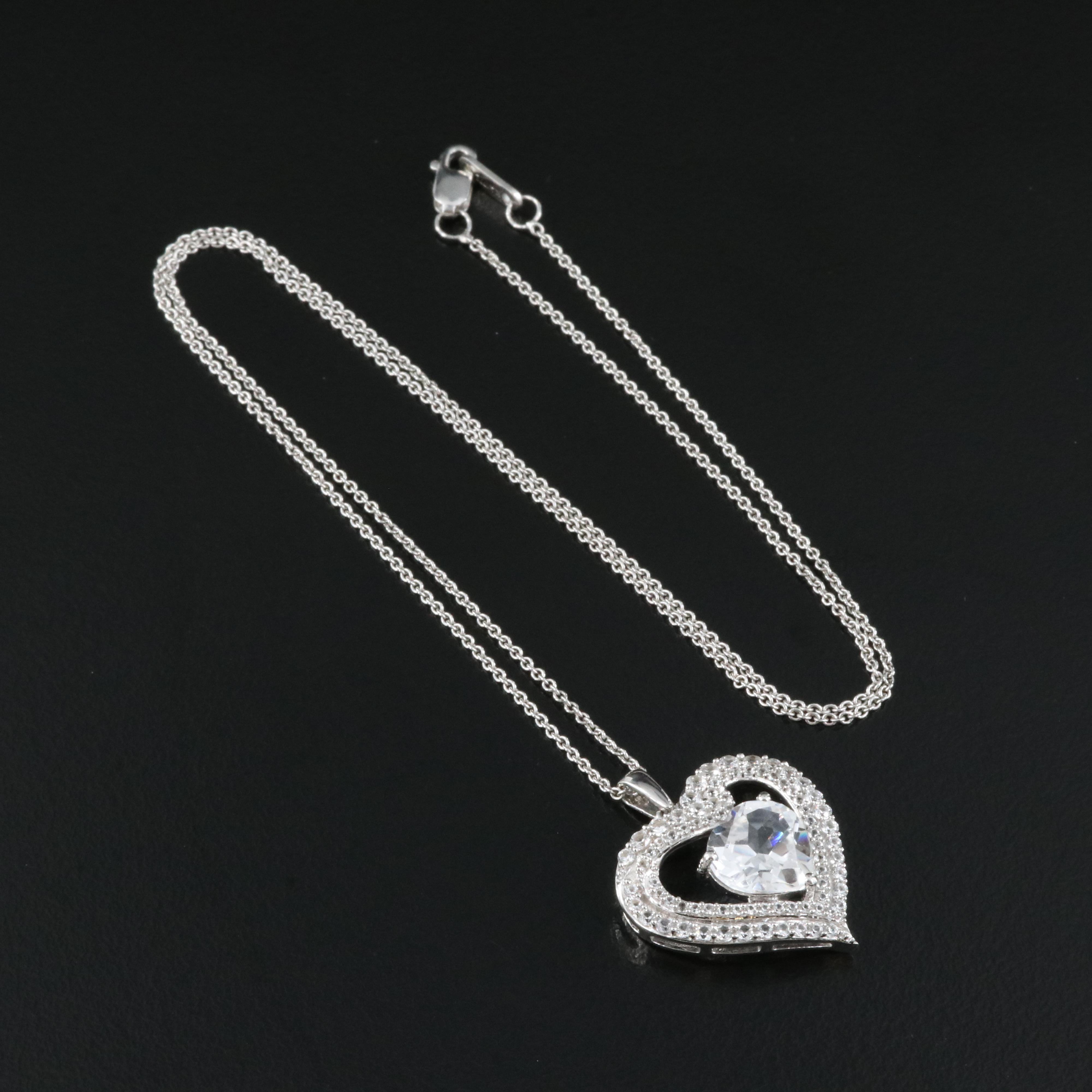 Italian Sterling Sapphire Heart Pendant Necklace
