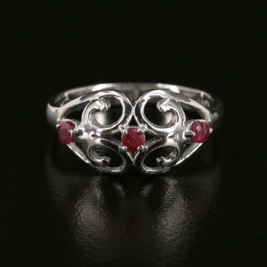 Sterling Ruby Ring with Scrolled Accents