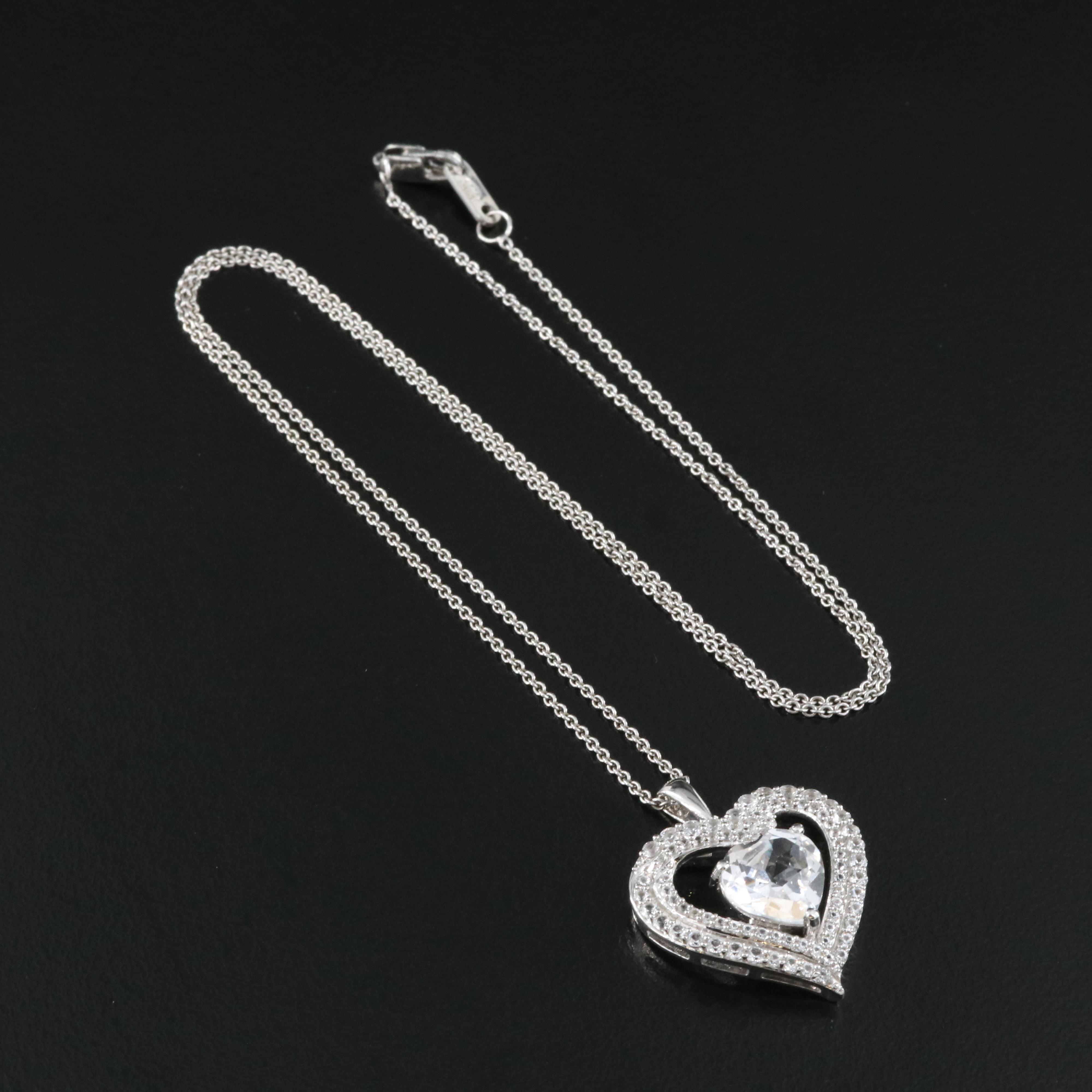 Italian Sterling Sapphire Heart Pendant Necklace