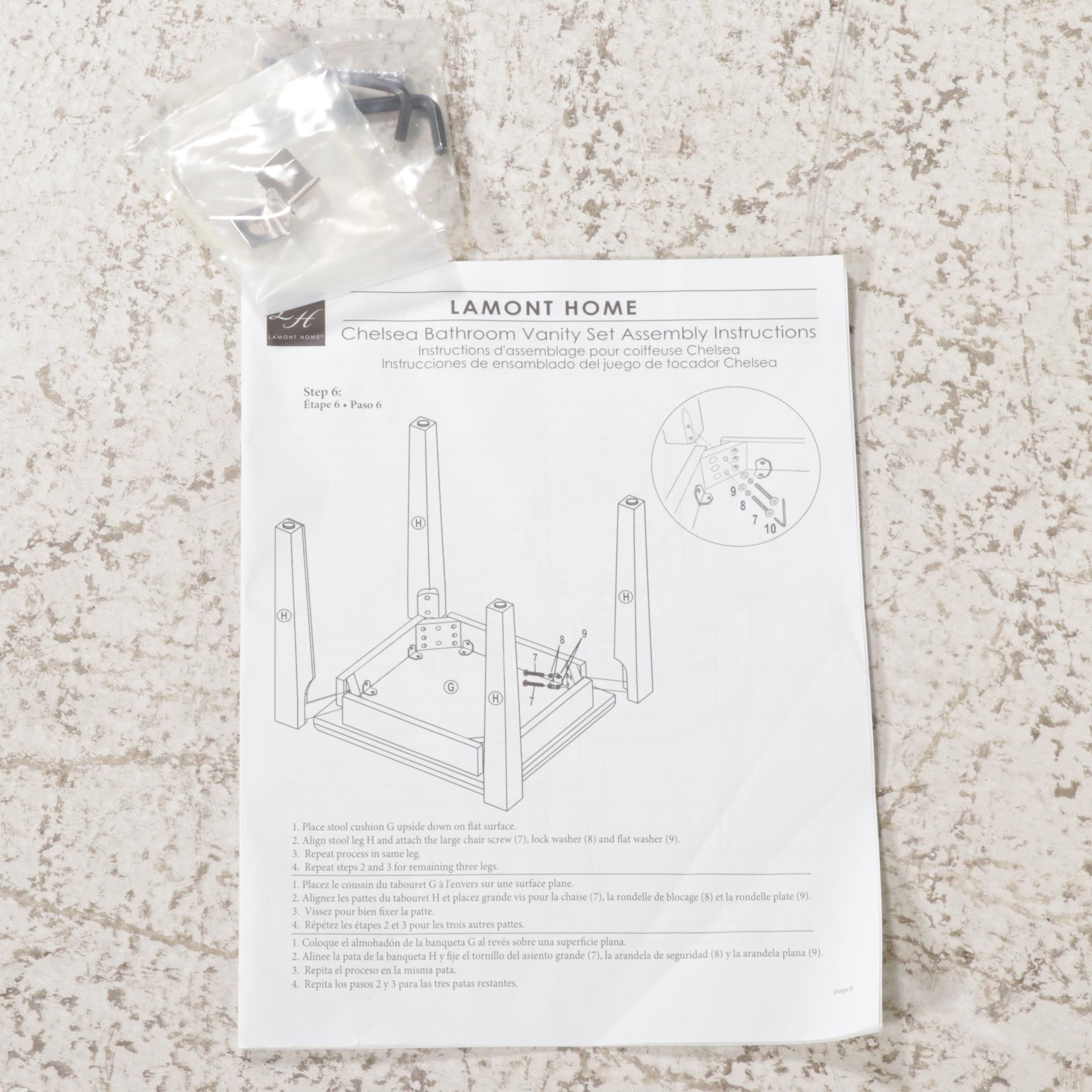 Lamont Home Chelsea Bathroom Vanity Table and Seat