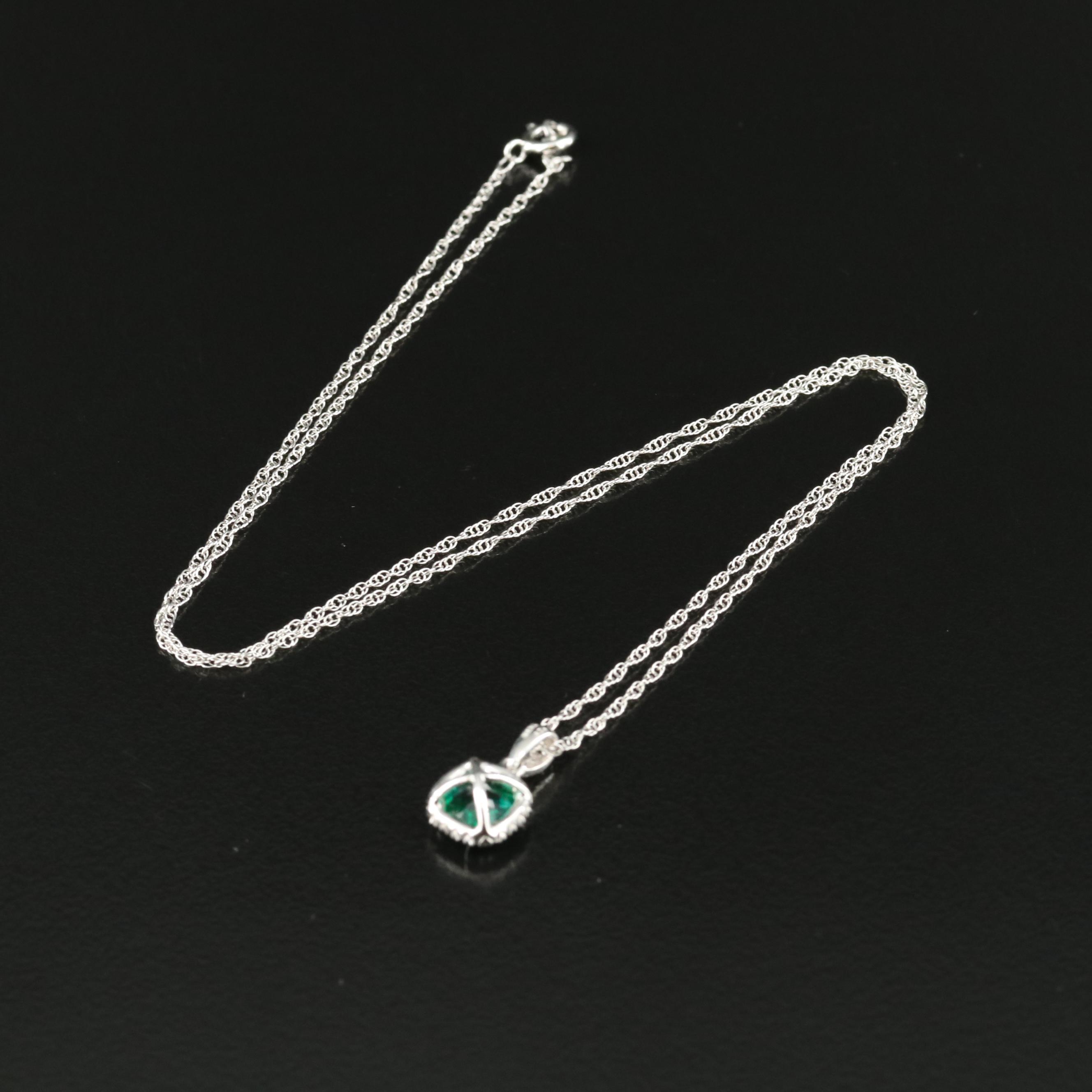 Sterling Emerald and Sapphire Pendant Necklace