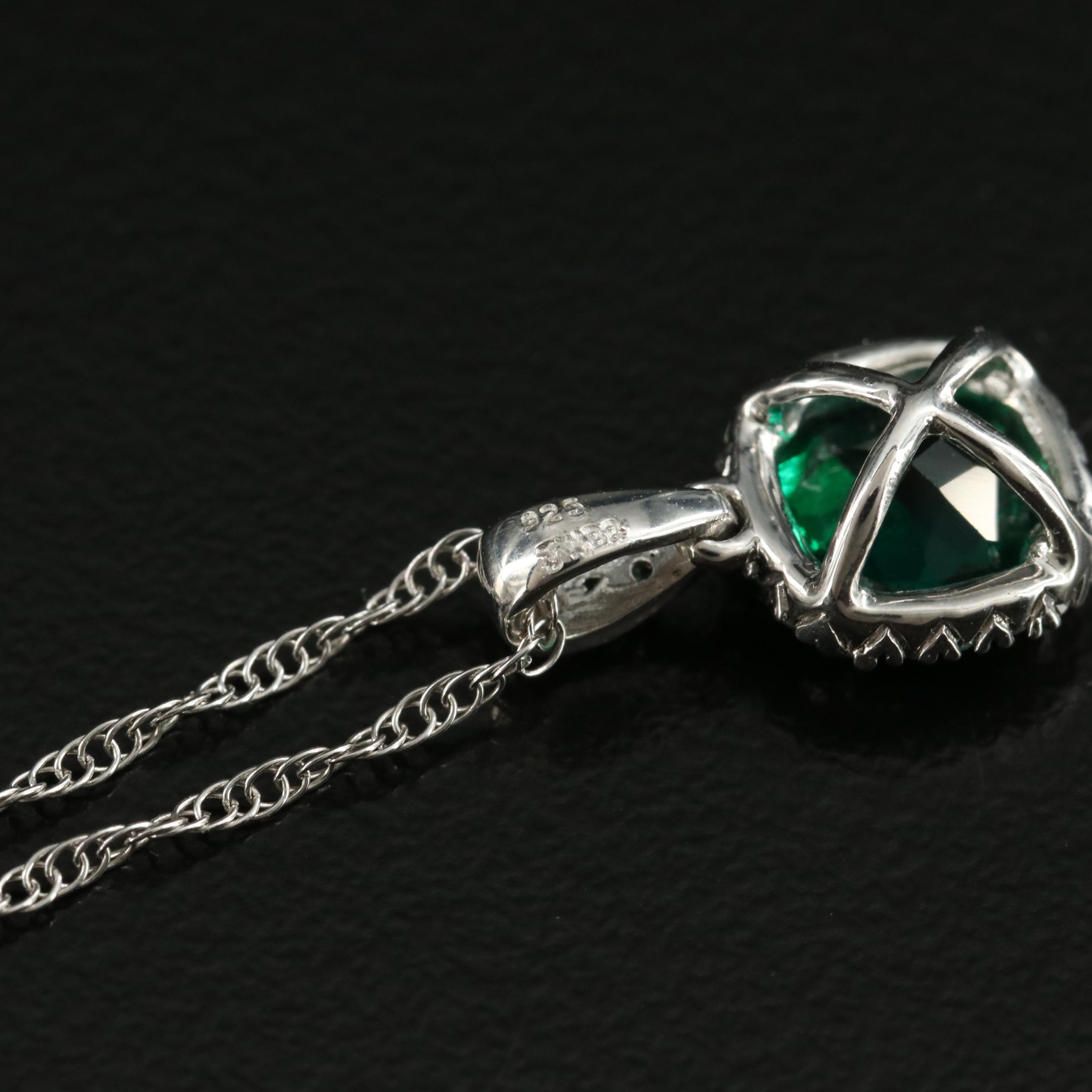 Sterling Emerald and Sapphire Pendant Necklace