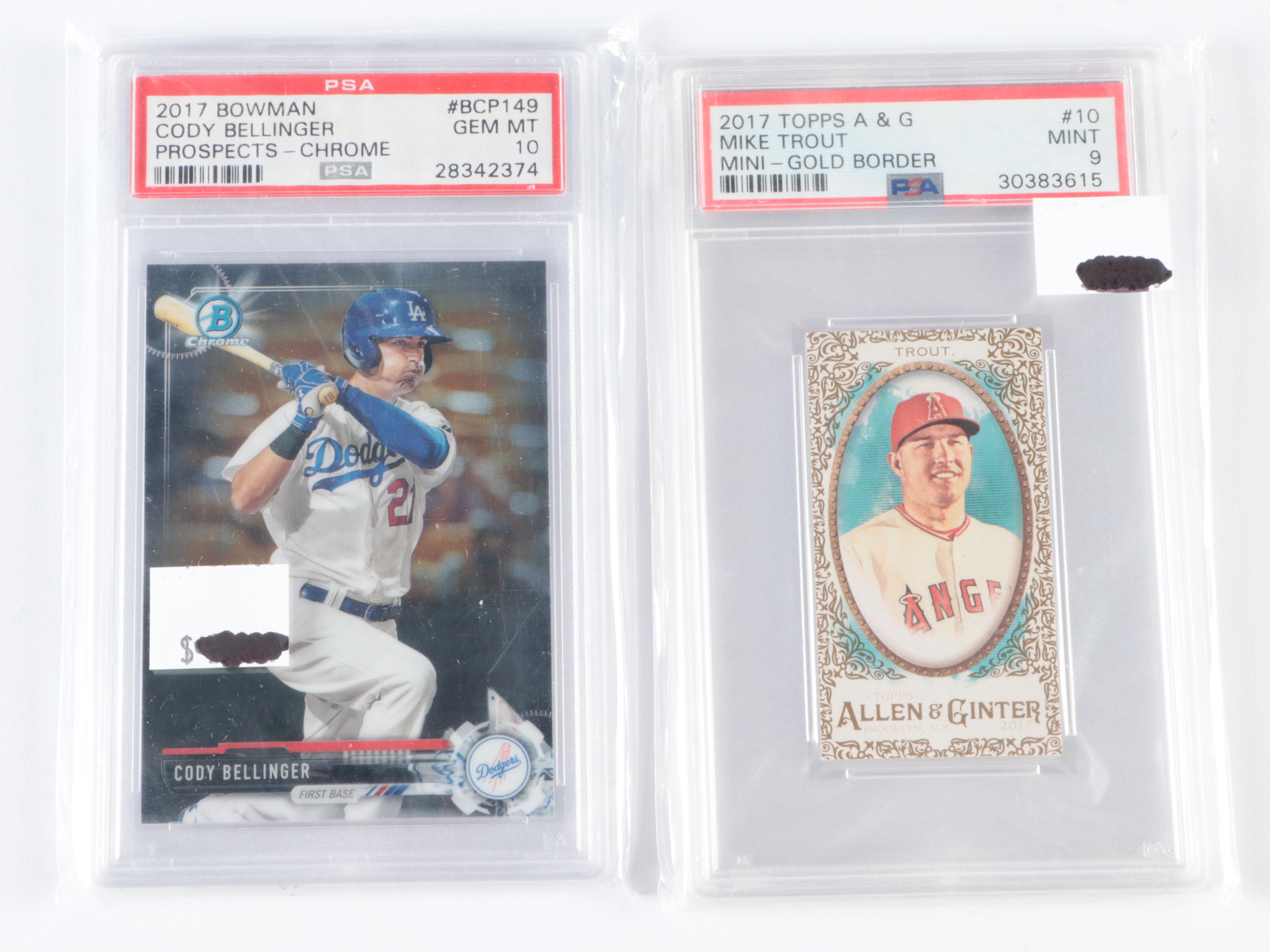 2017 A & G Mike Trout Mini Gold Border Graded PSA 9, with More Baseball Cards