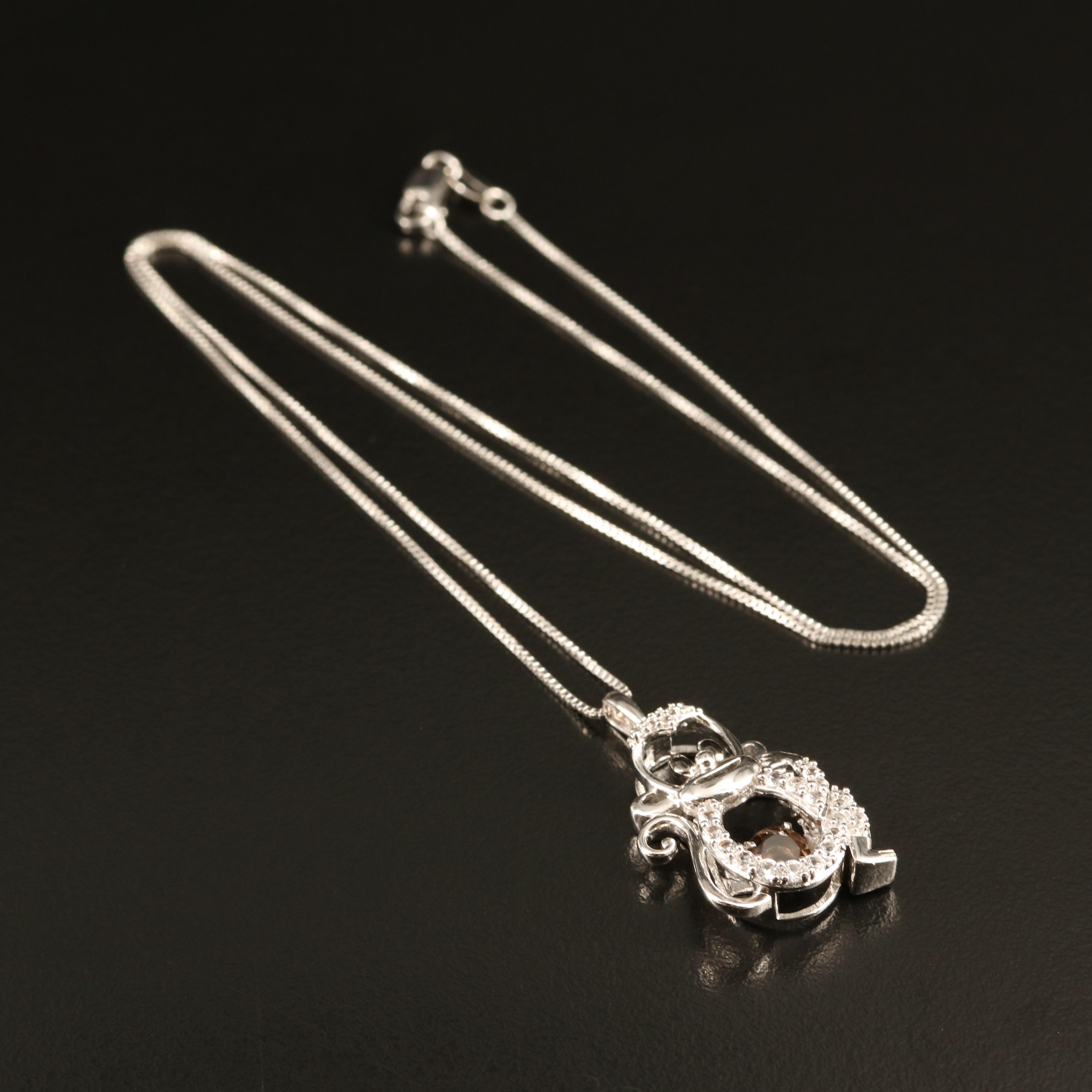 Sterling Smoky Quartz and White Sapphire Money Shimmer Necklace