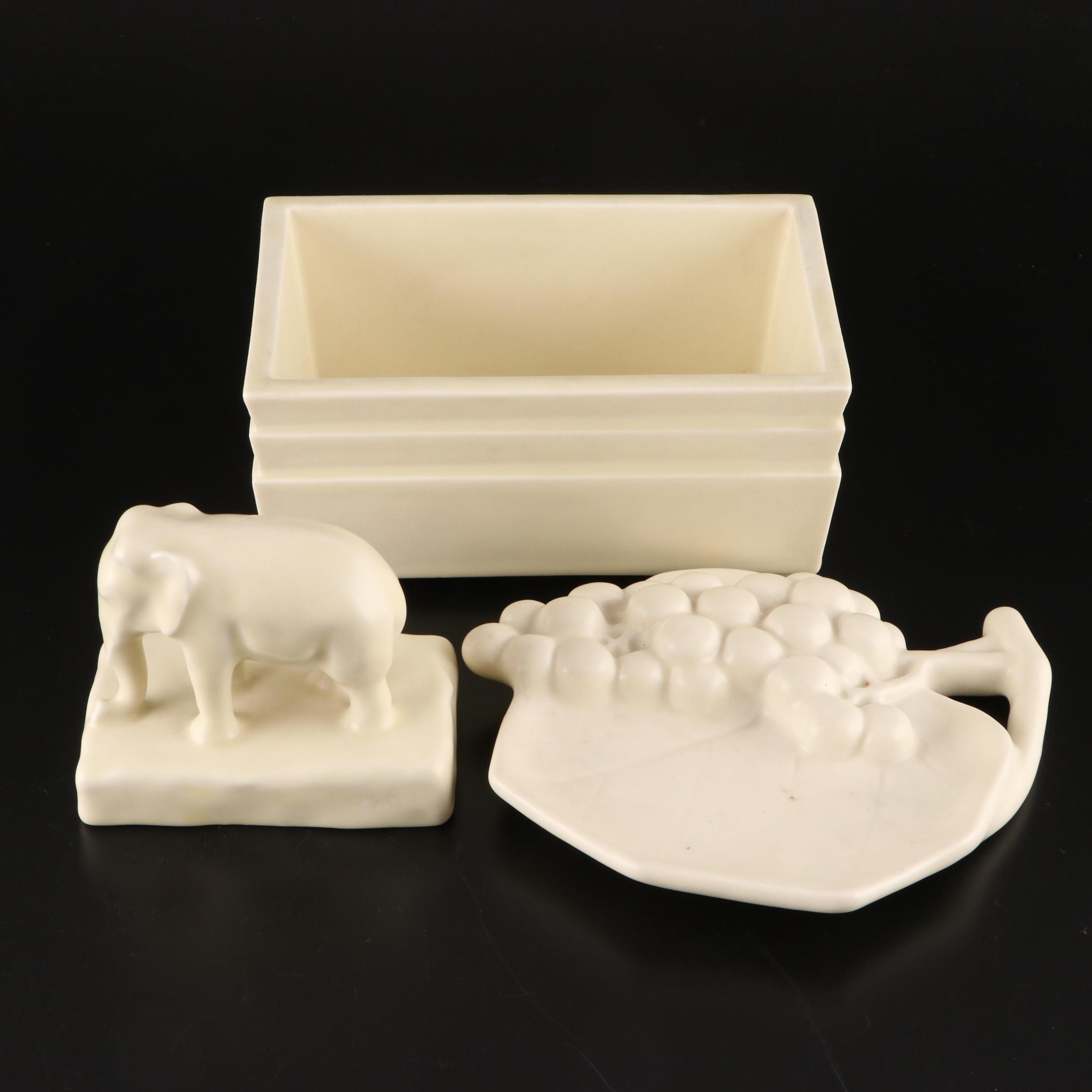 Rookwood Pottery Ivory Glaze Elephant Figurine and More