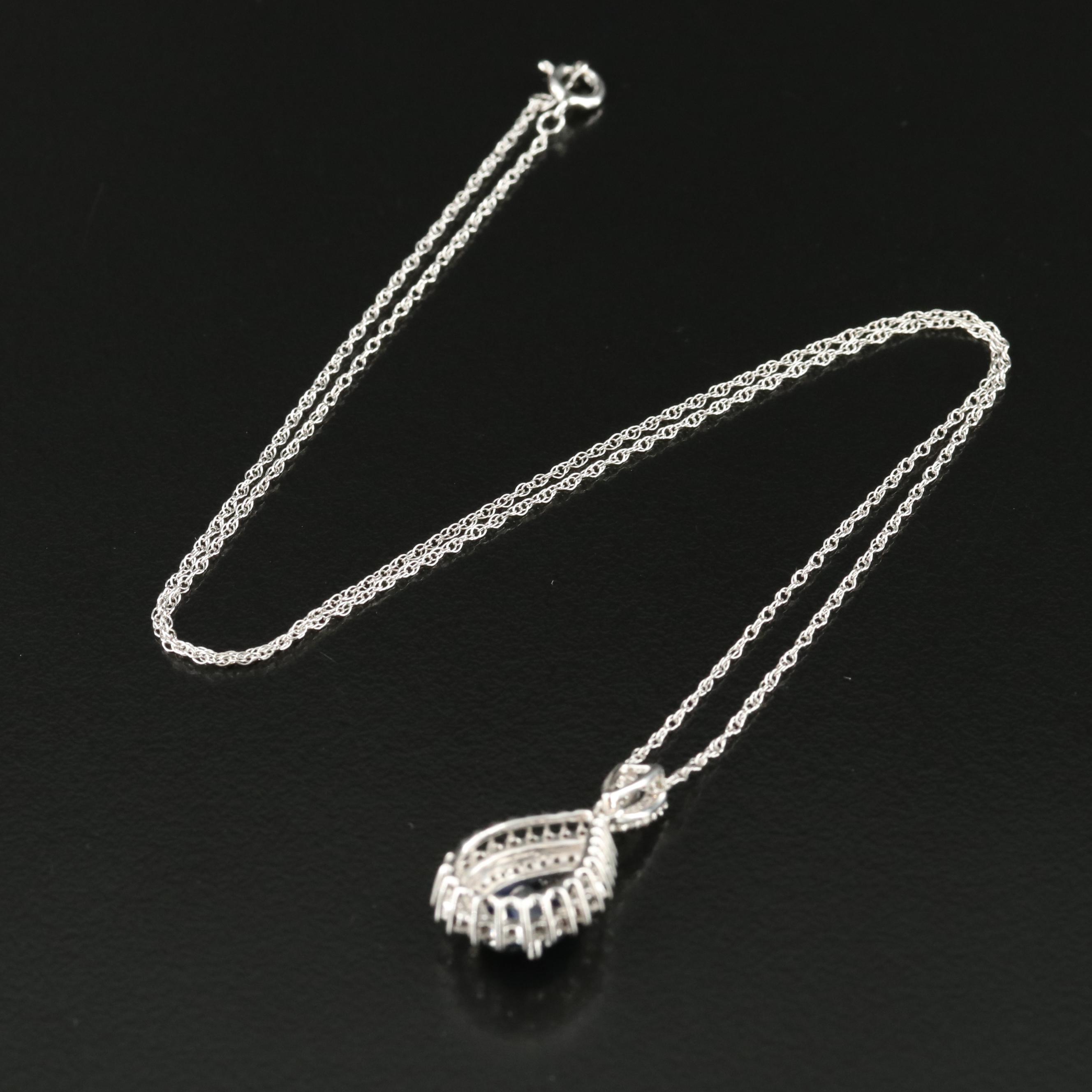 Sterling Sapphire and White Sapphire Pendant Necklace