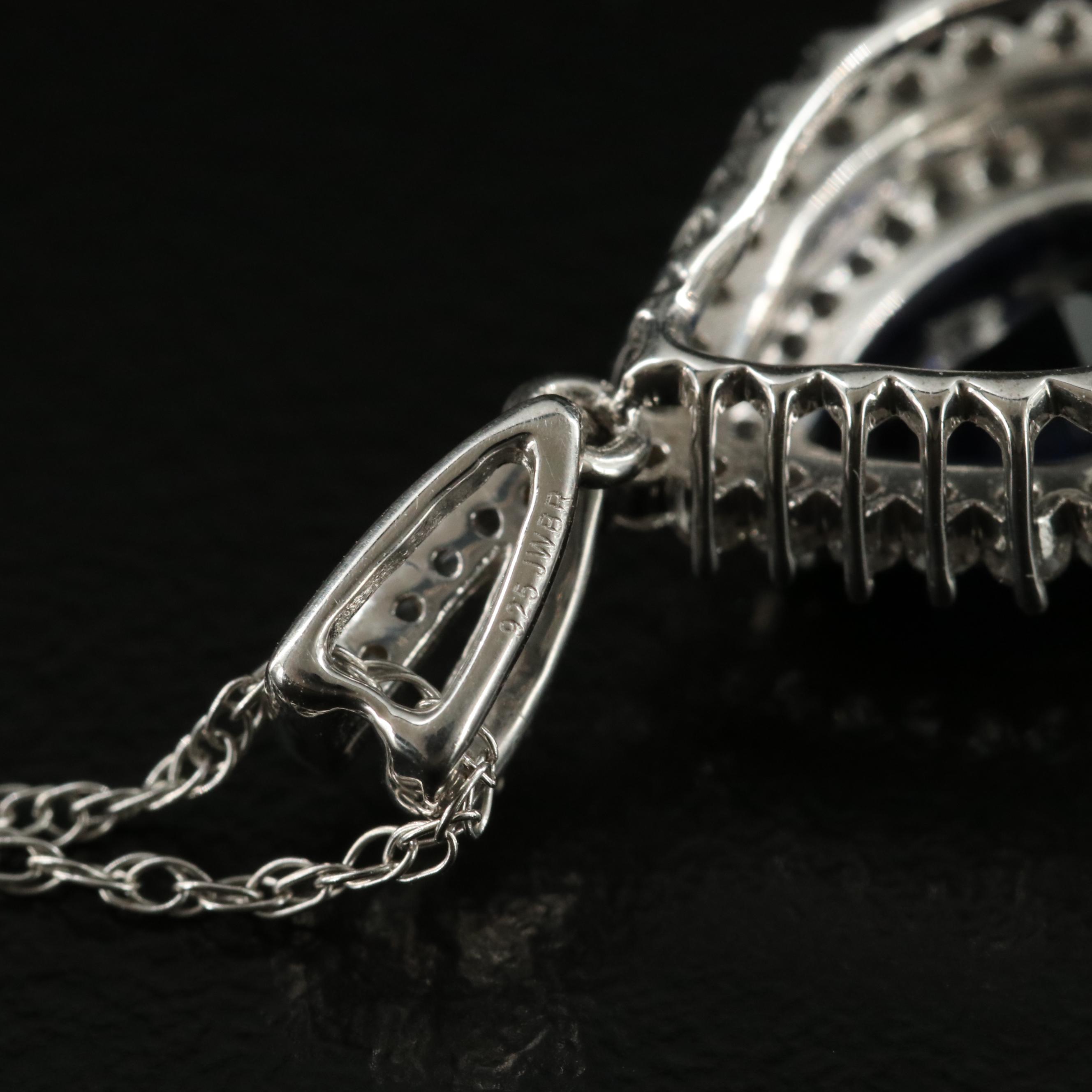 Sterling Sapphire and White Sapphire Pendant Necklace