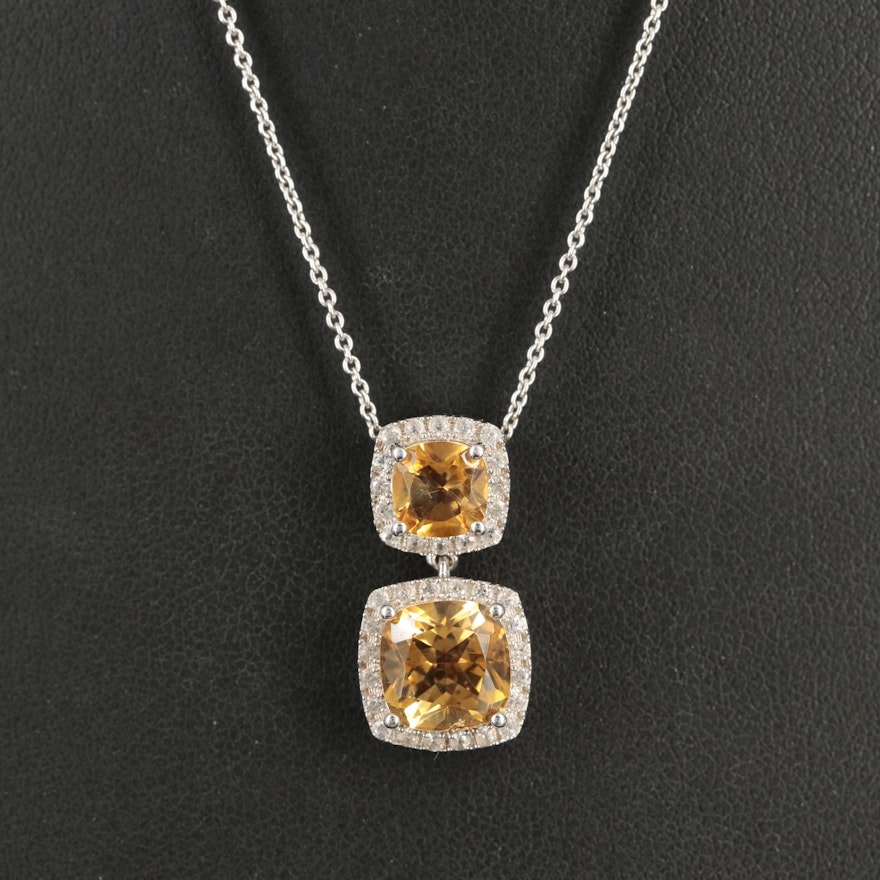 Sterling Citrine and White Sapphire Pendant Necklace