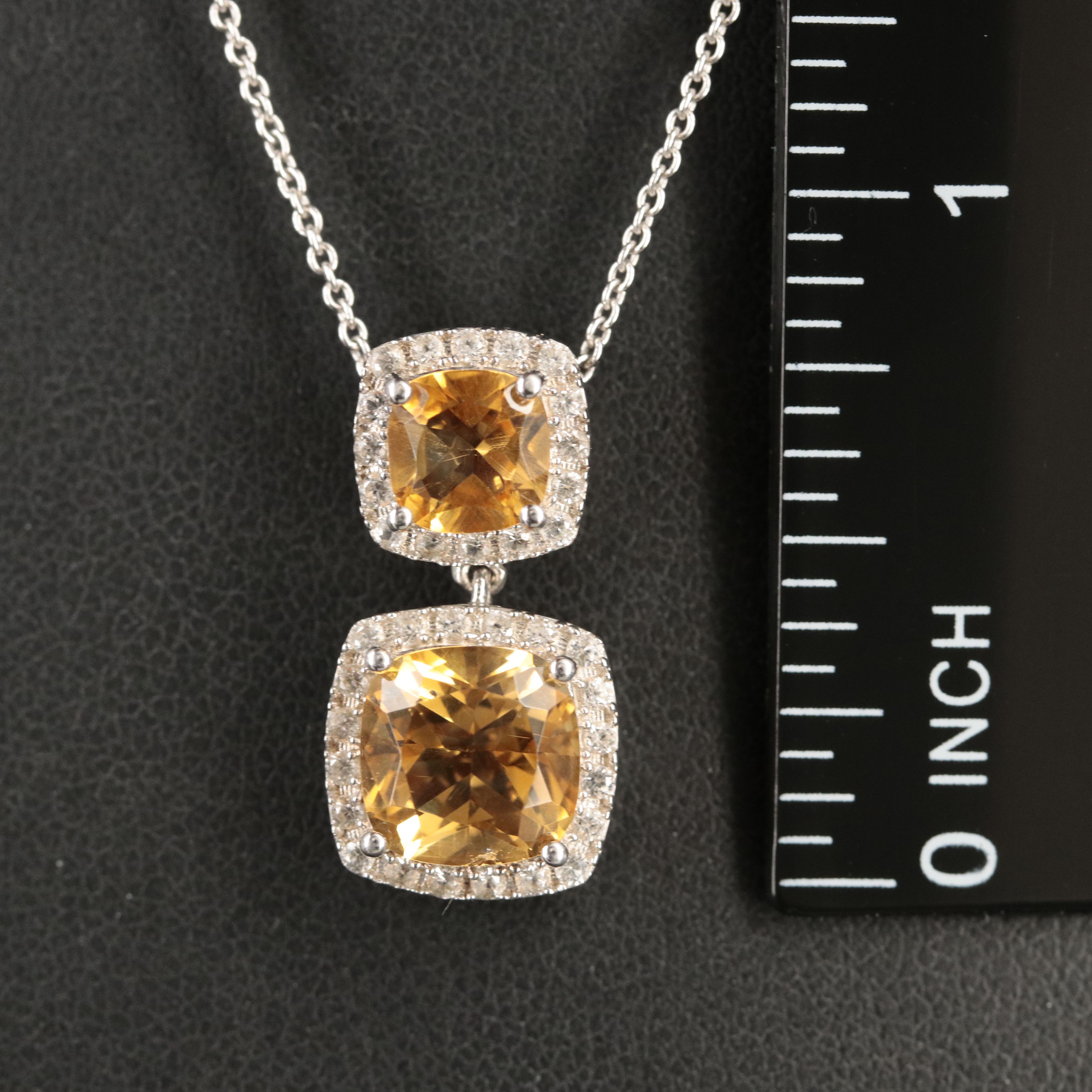 Sterling Citrine and White Sapphire Pendant Necklace
