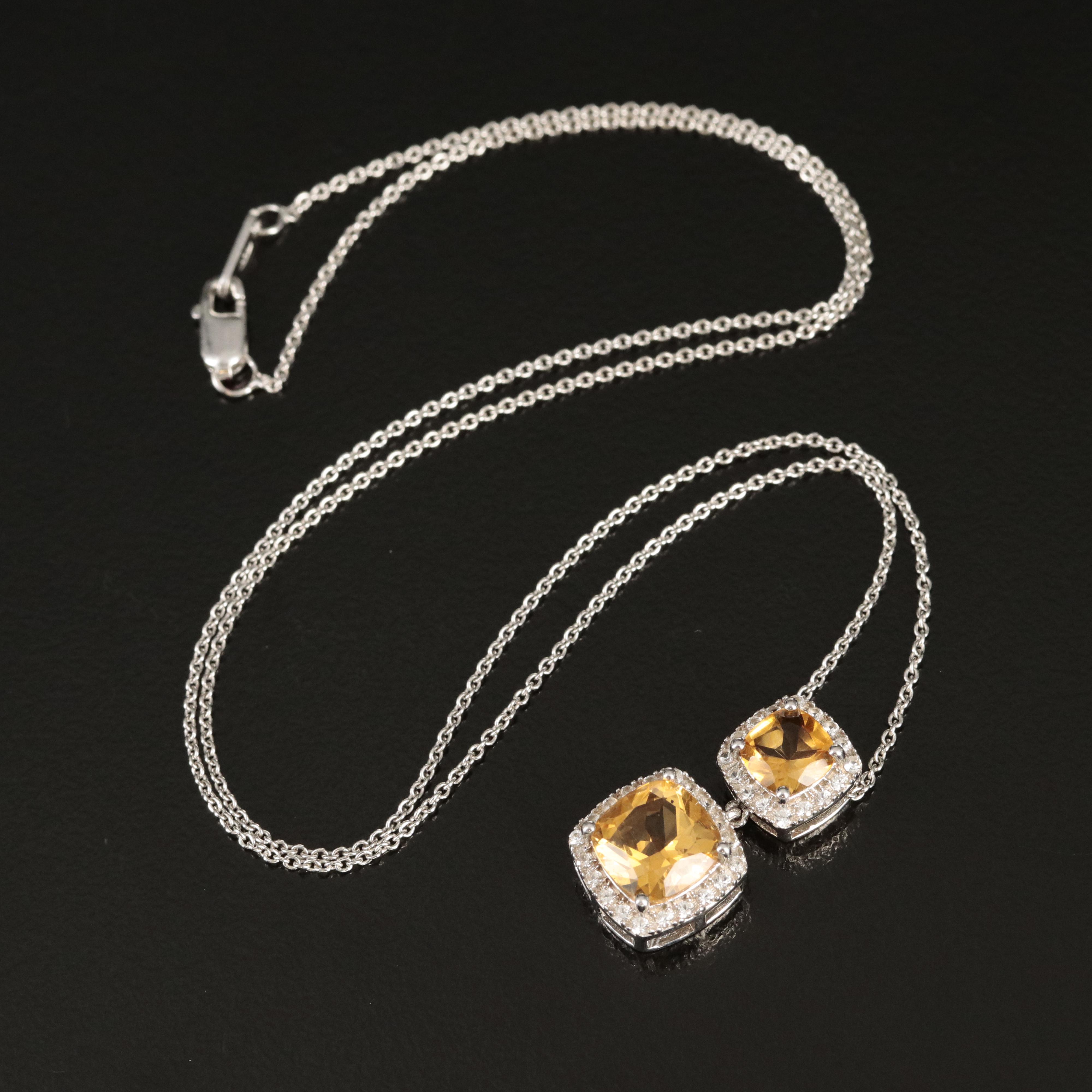 Sterling Citrine and White Sapphire Pendant Necklace