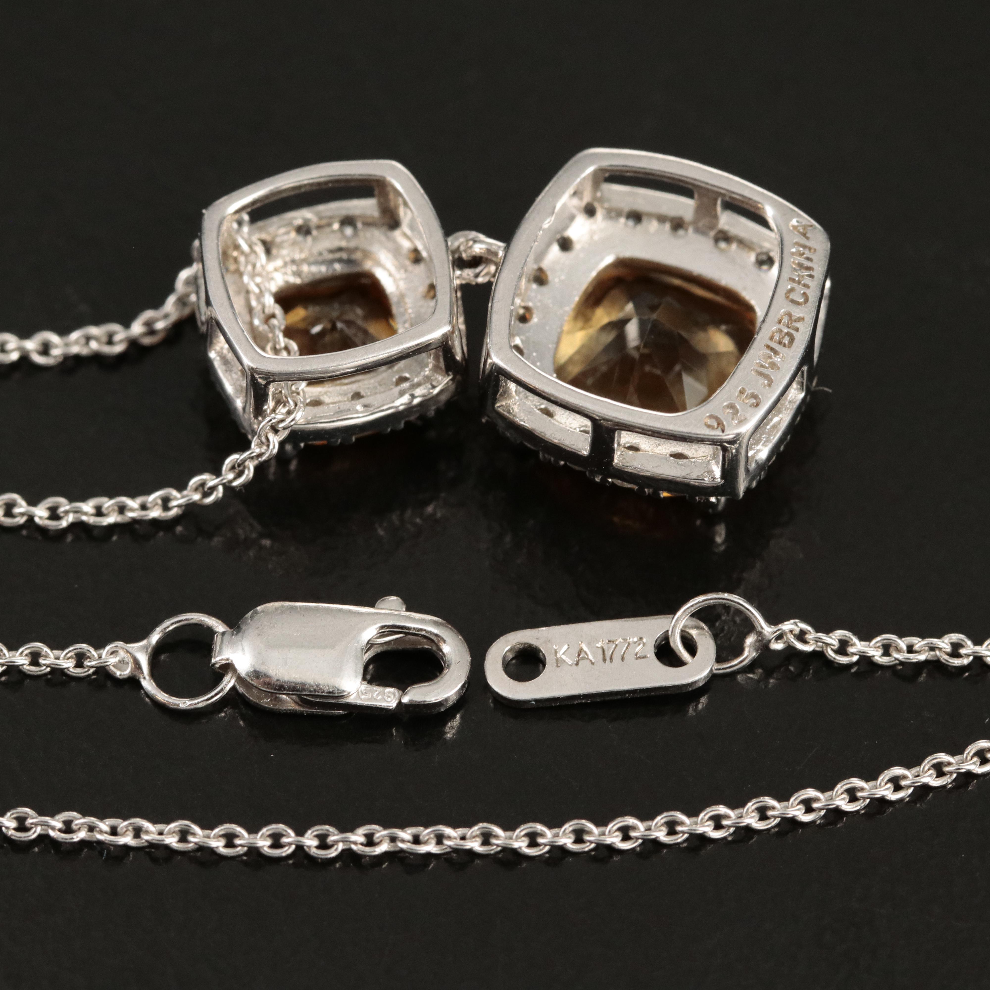 Sterling Citrine and White Sapphire Pendant Necklace