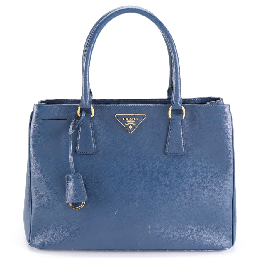 Prada Two-Way Tote in Blue Saffiano Leather