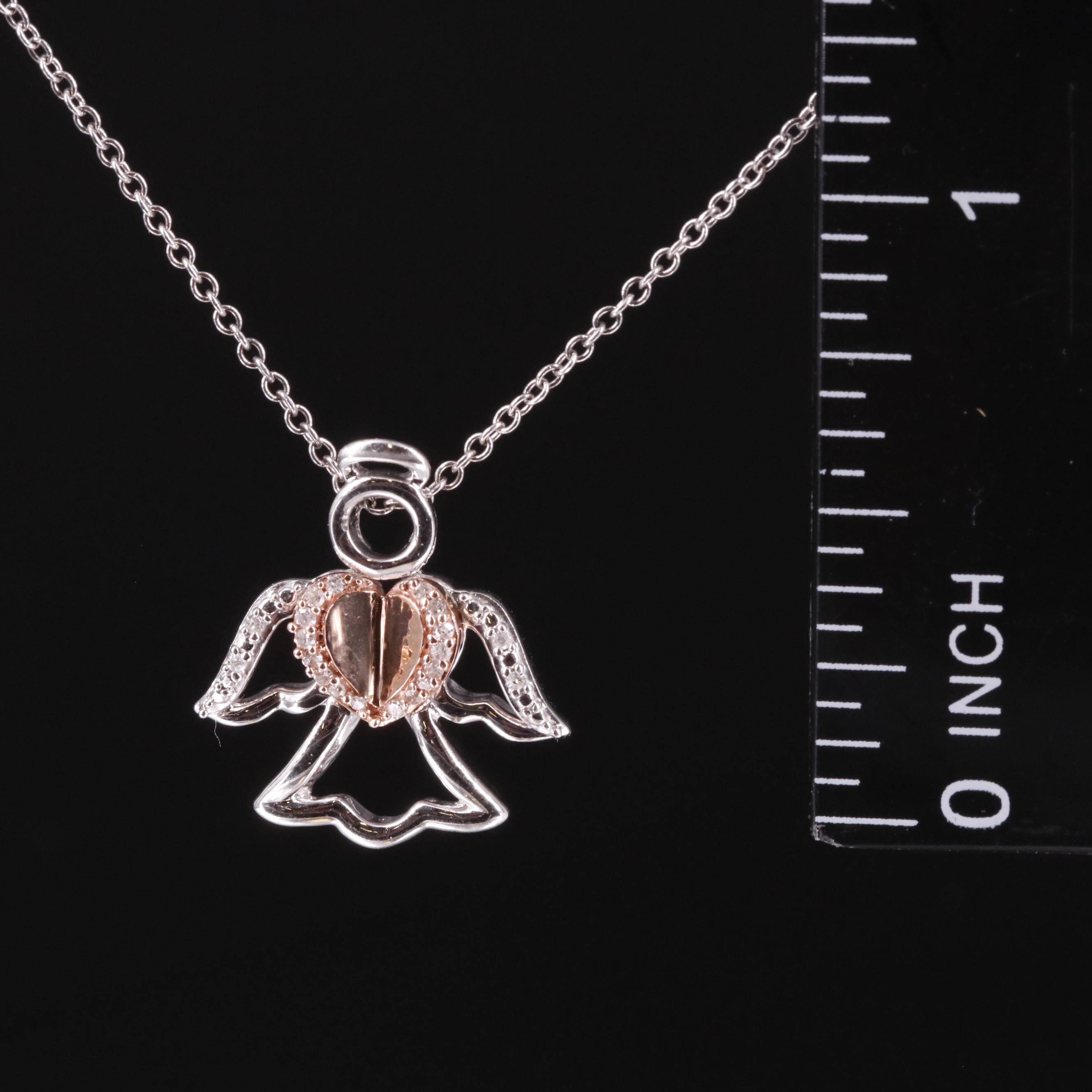 Sterling Diamond Angel Pendant Necklace with 10K Accent