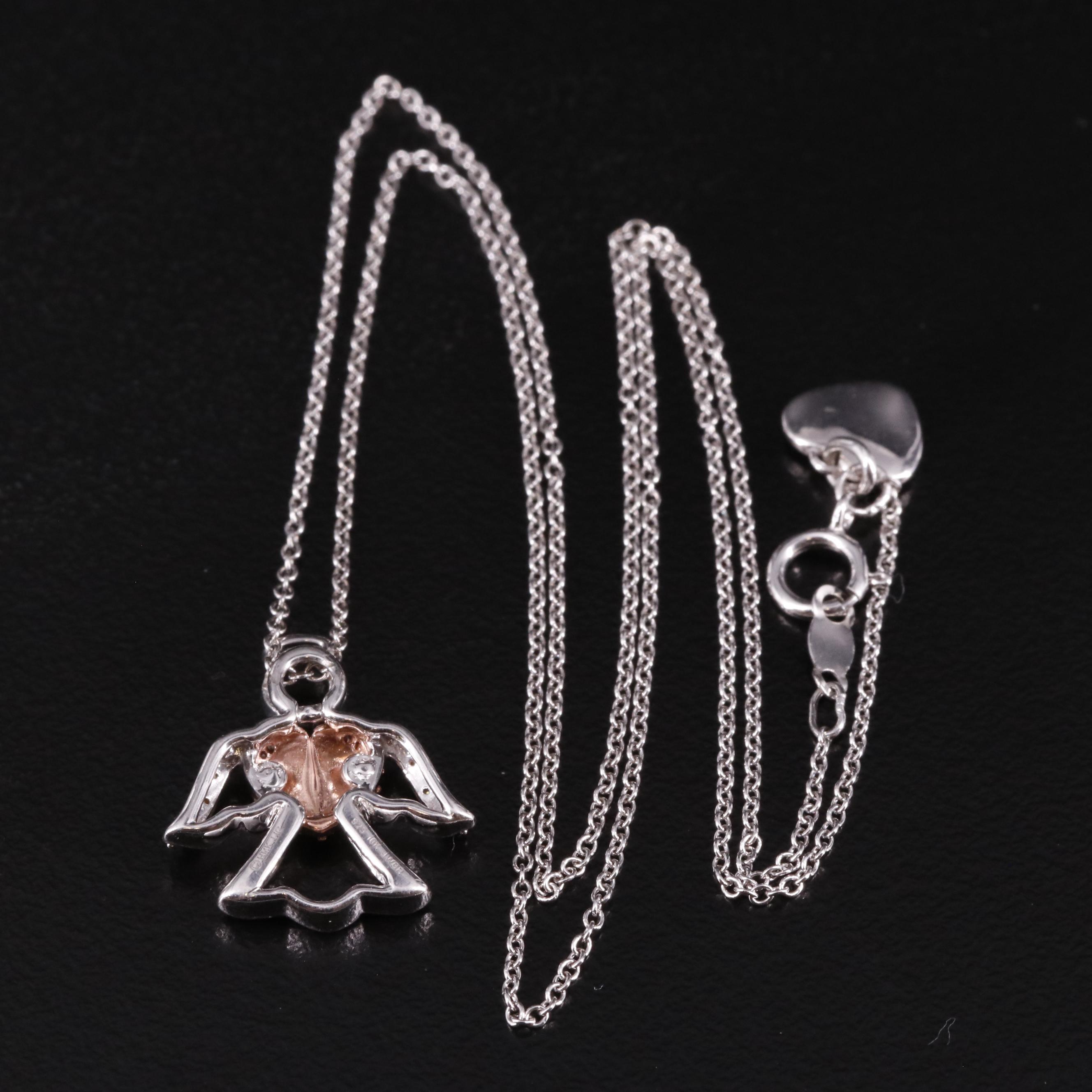 Sterling Diamond Angel Pendant Necklace with 10K Accent