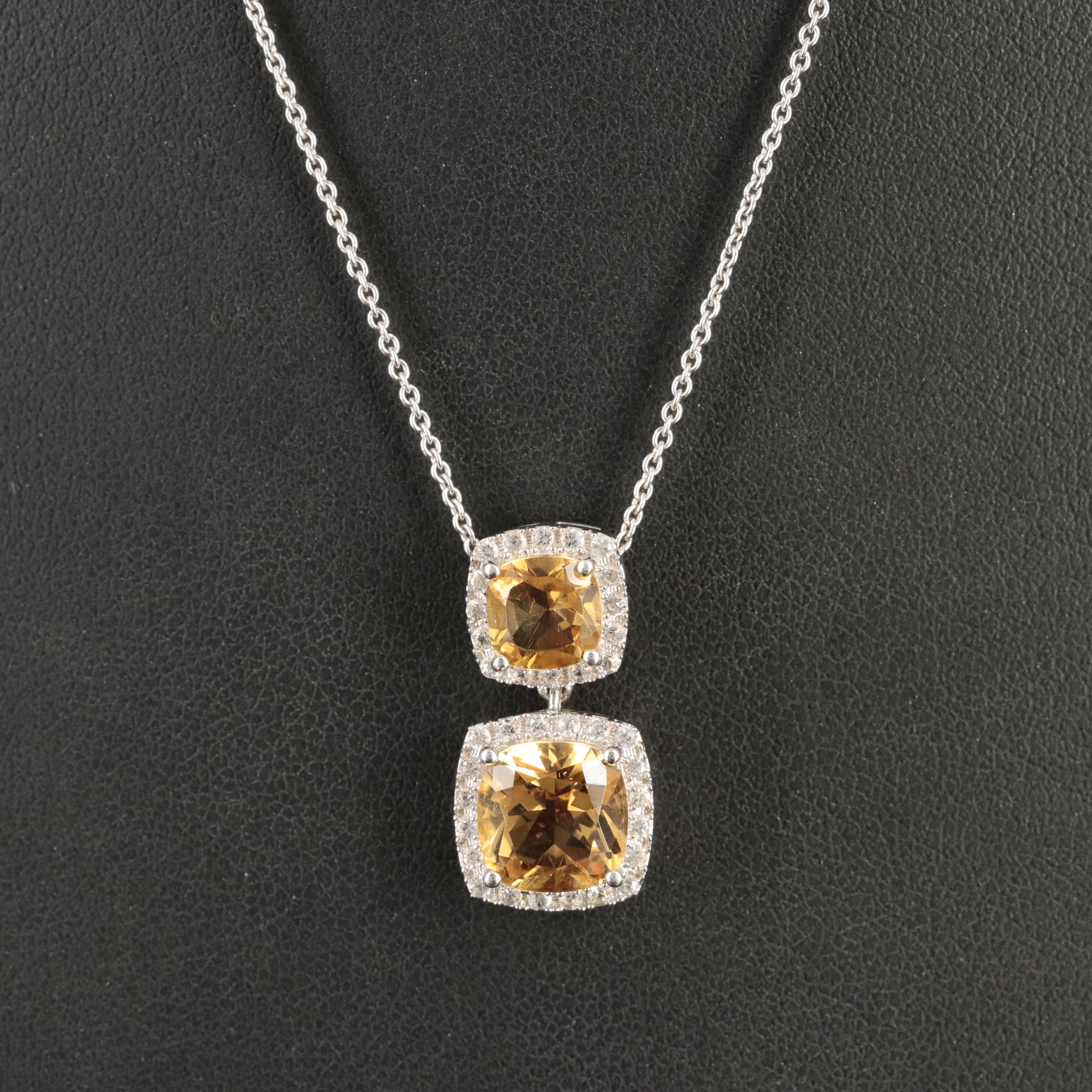 Sterling Citrine and White Sapphire Pendant Necklace