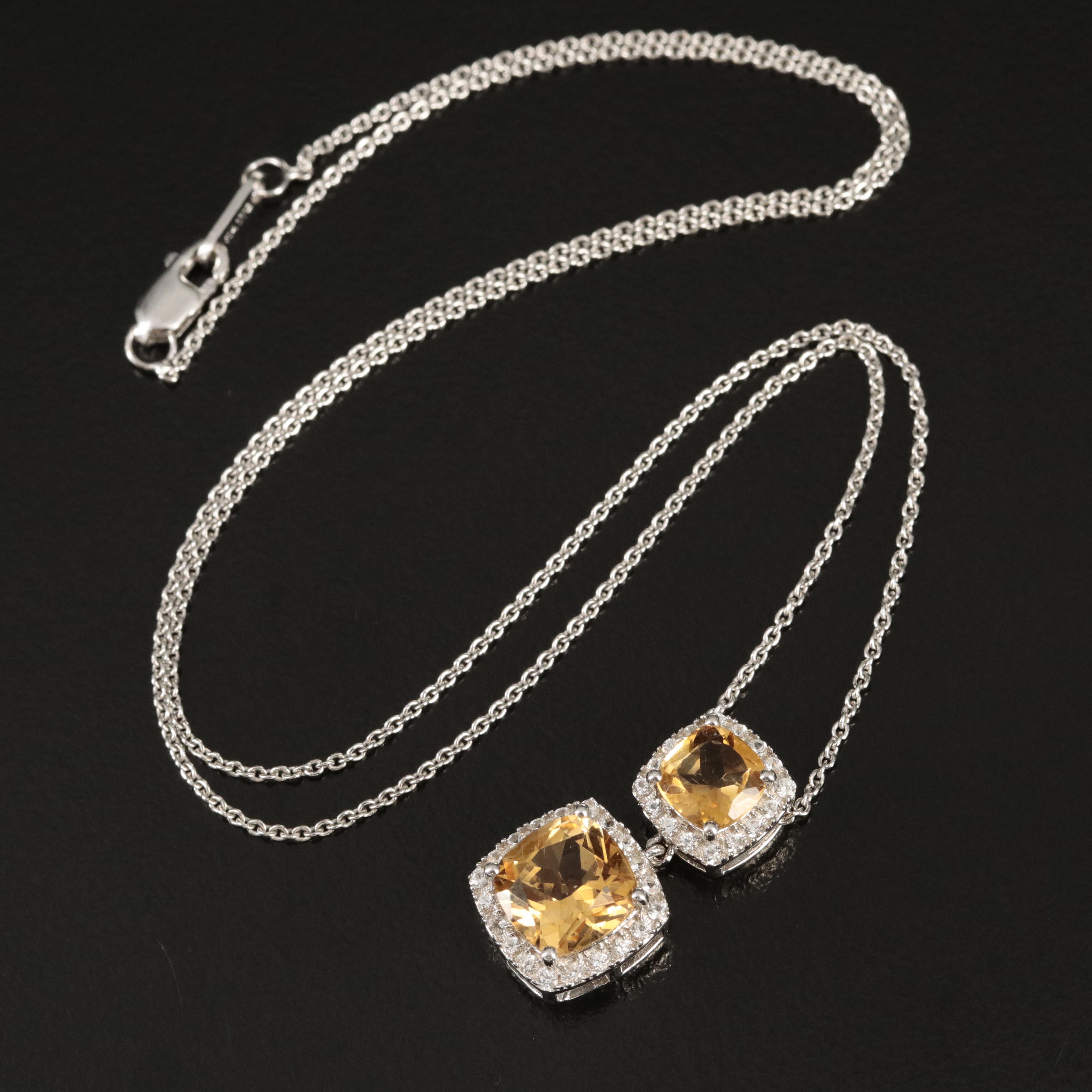 Sterling Citrine and White Sapphire Pendant Necklace
