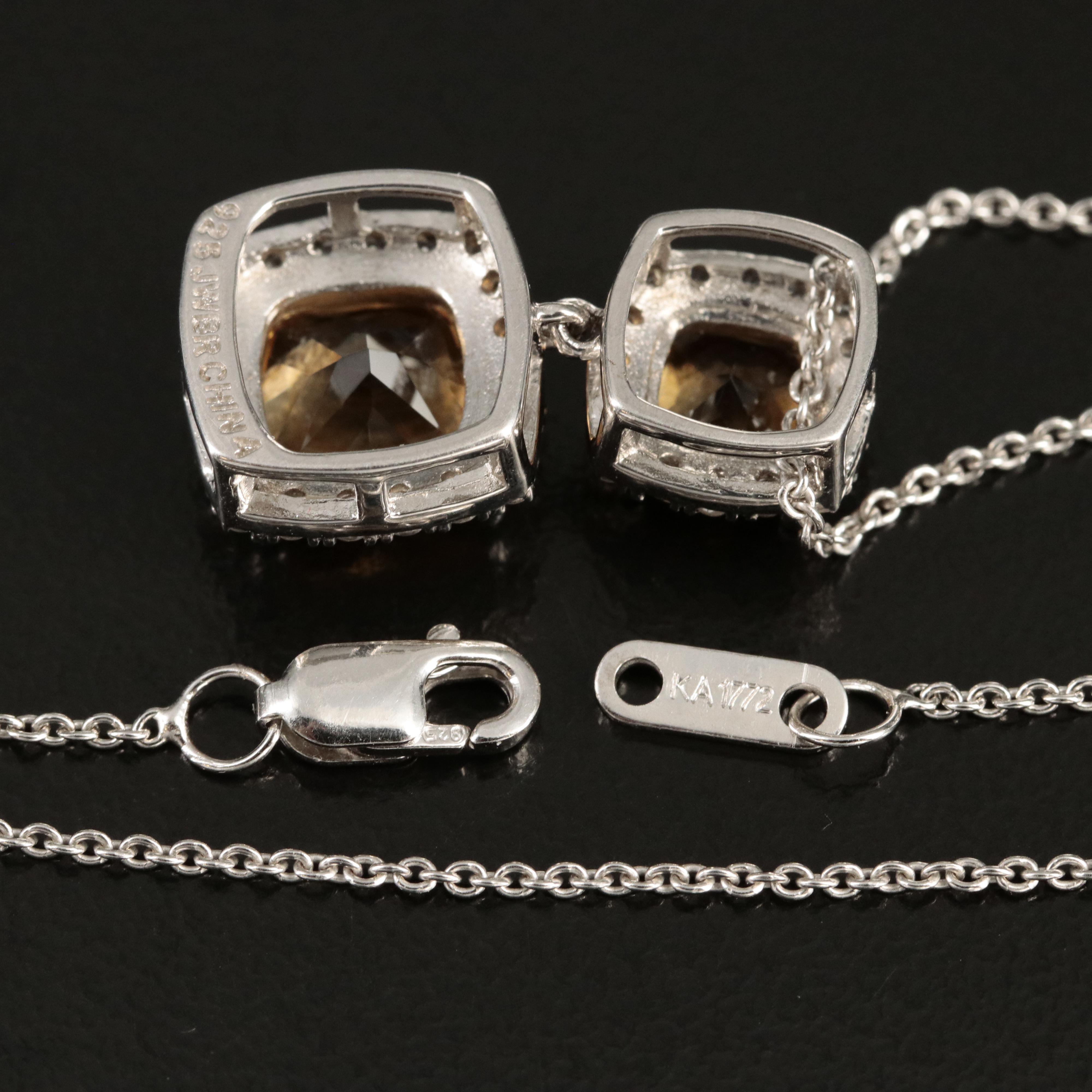 Sterling Citrine and White Sapphire Pendant Necklace