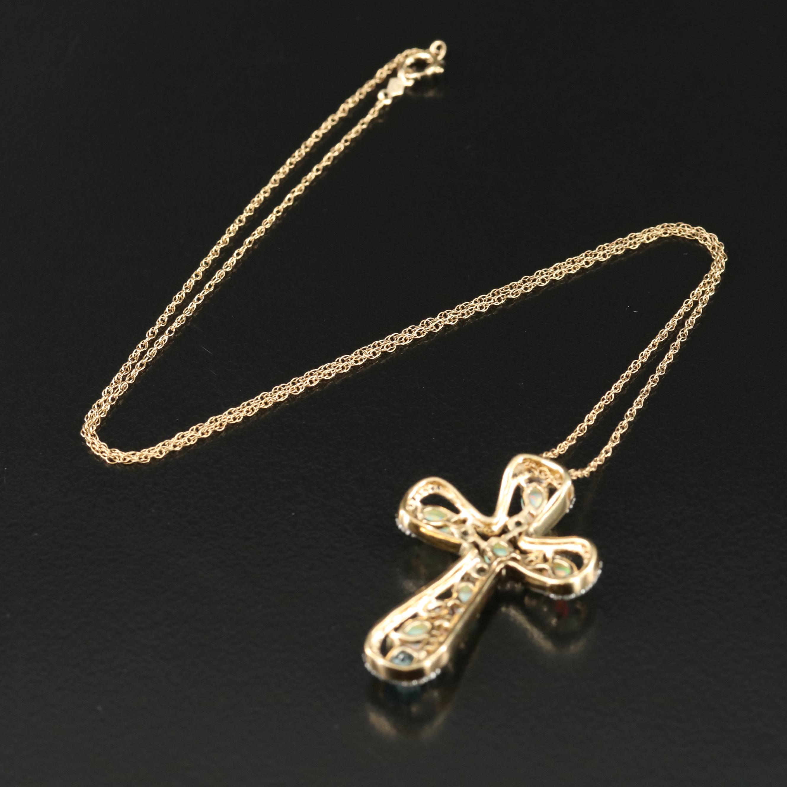 Sterling Opal, Topaz and Sapphire Cross Pendant Necklace