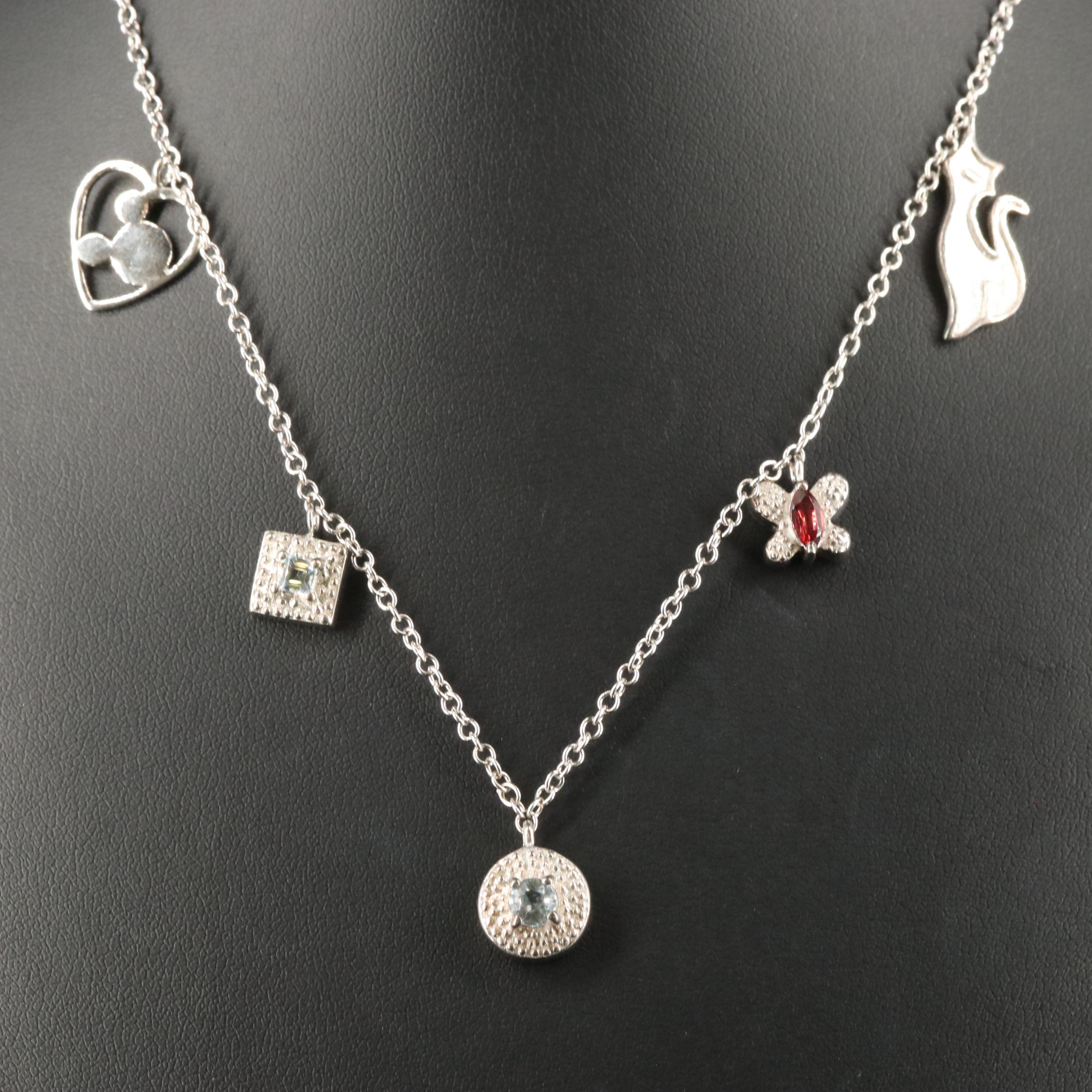 Sterling Garnet and Blue Topaz Charm Necklace