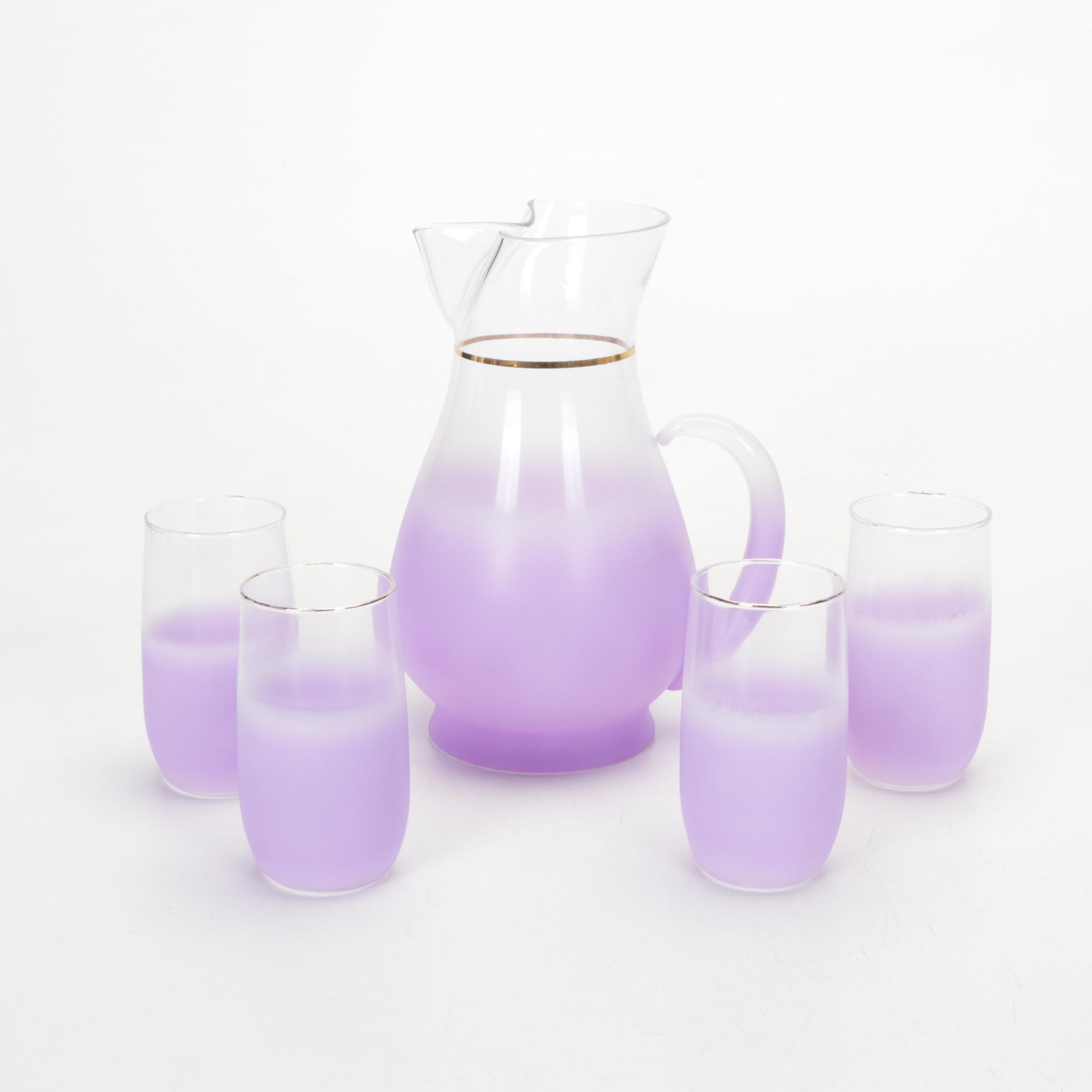 Blendo Glass Frosted Purple Lemonade Set with Chip and Dip Bowl