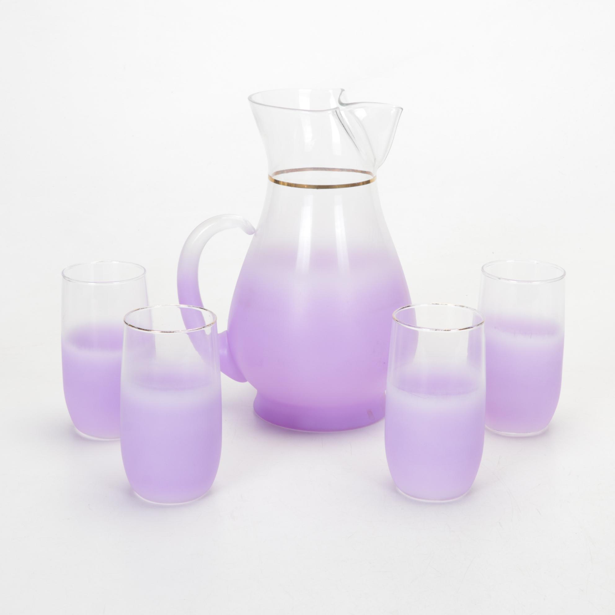 Blendo Glass Frosted Purple Lemonade Set with Chip and Dip Bowl