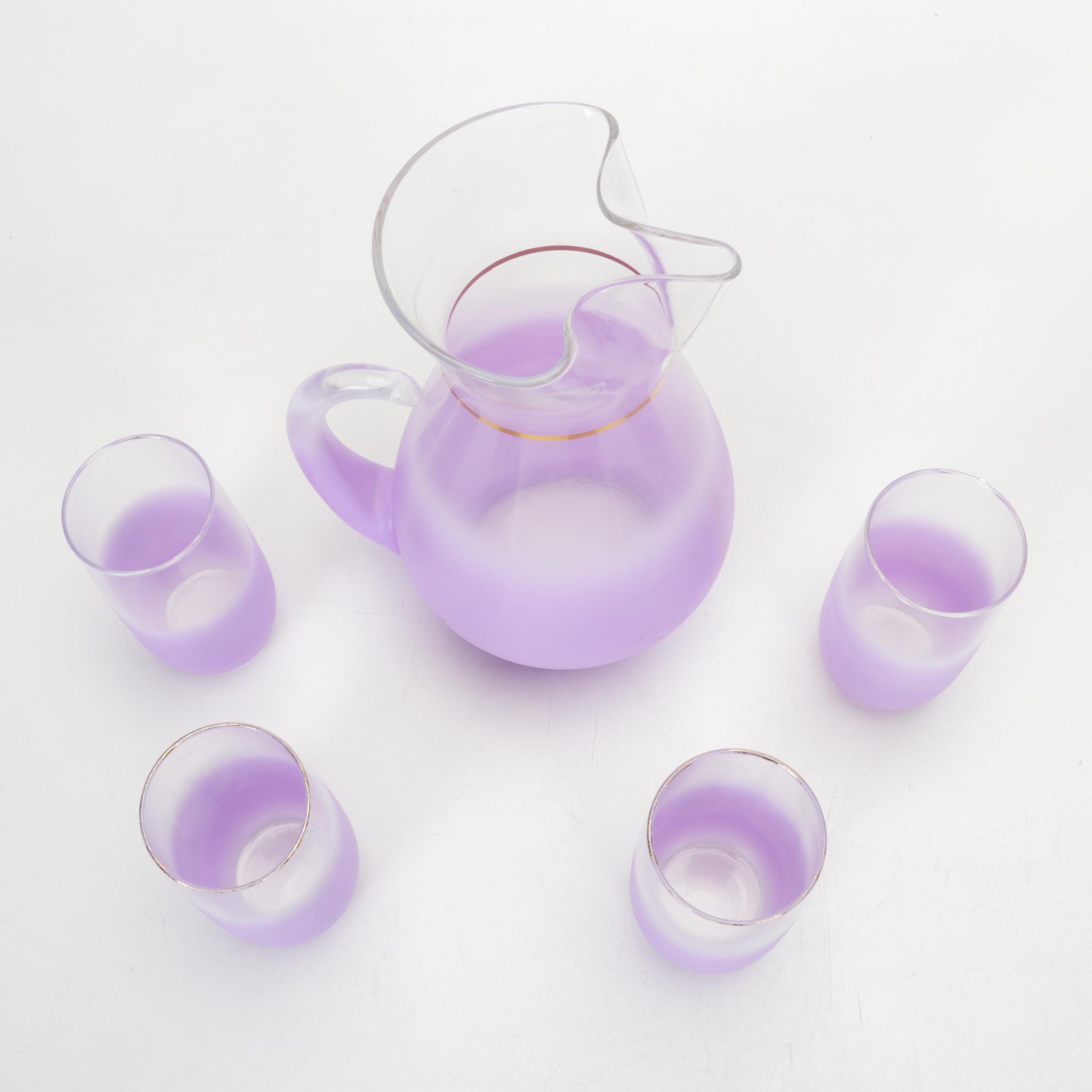 Blendo Glass Frosted Purple Lemonade Set with Chip and Dip Bowl