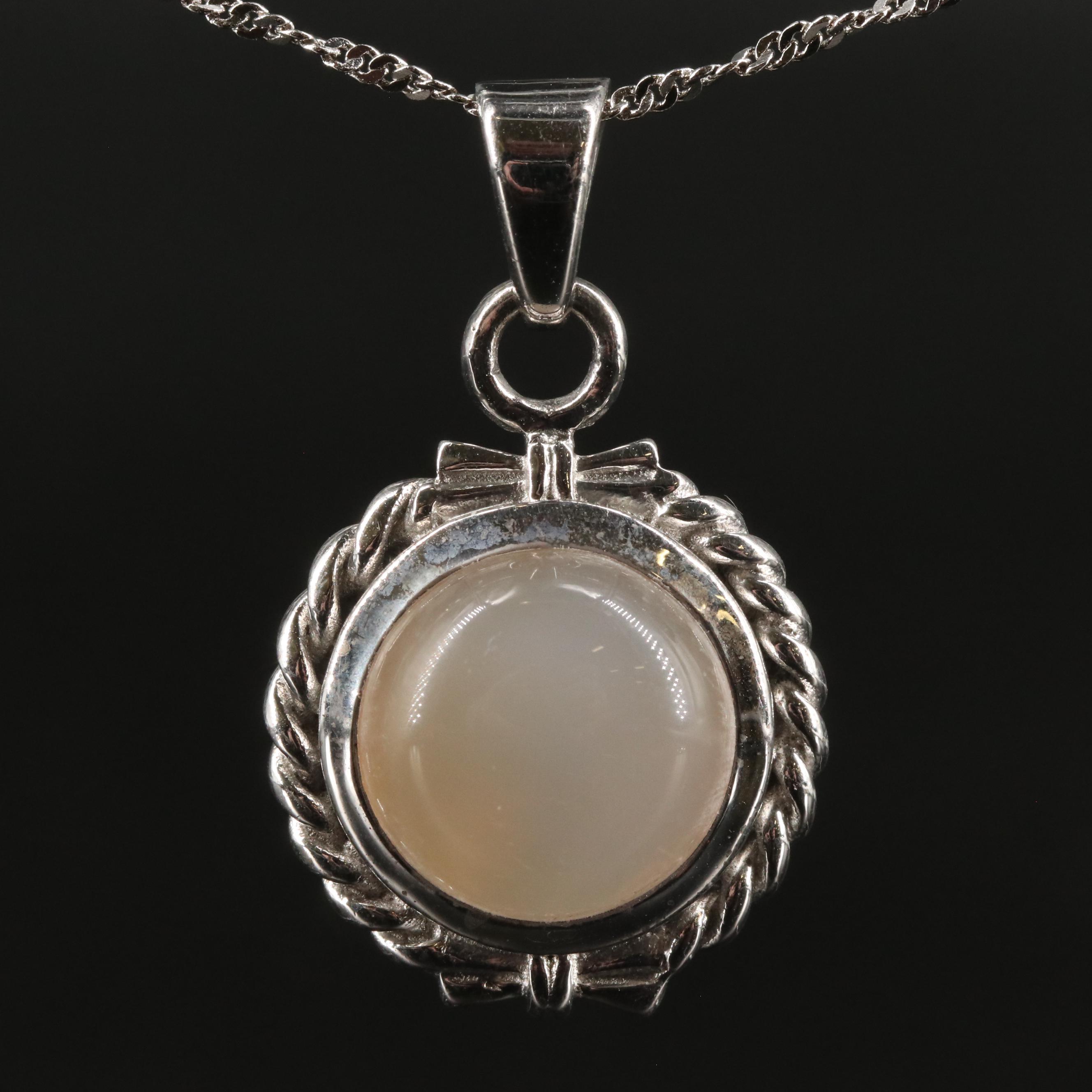 Sterling Round Moonstone Pendant Necklace