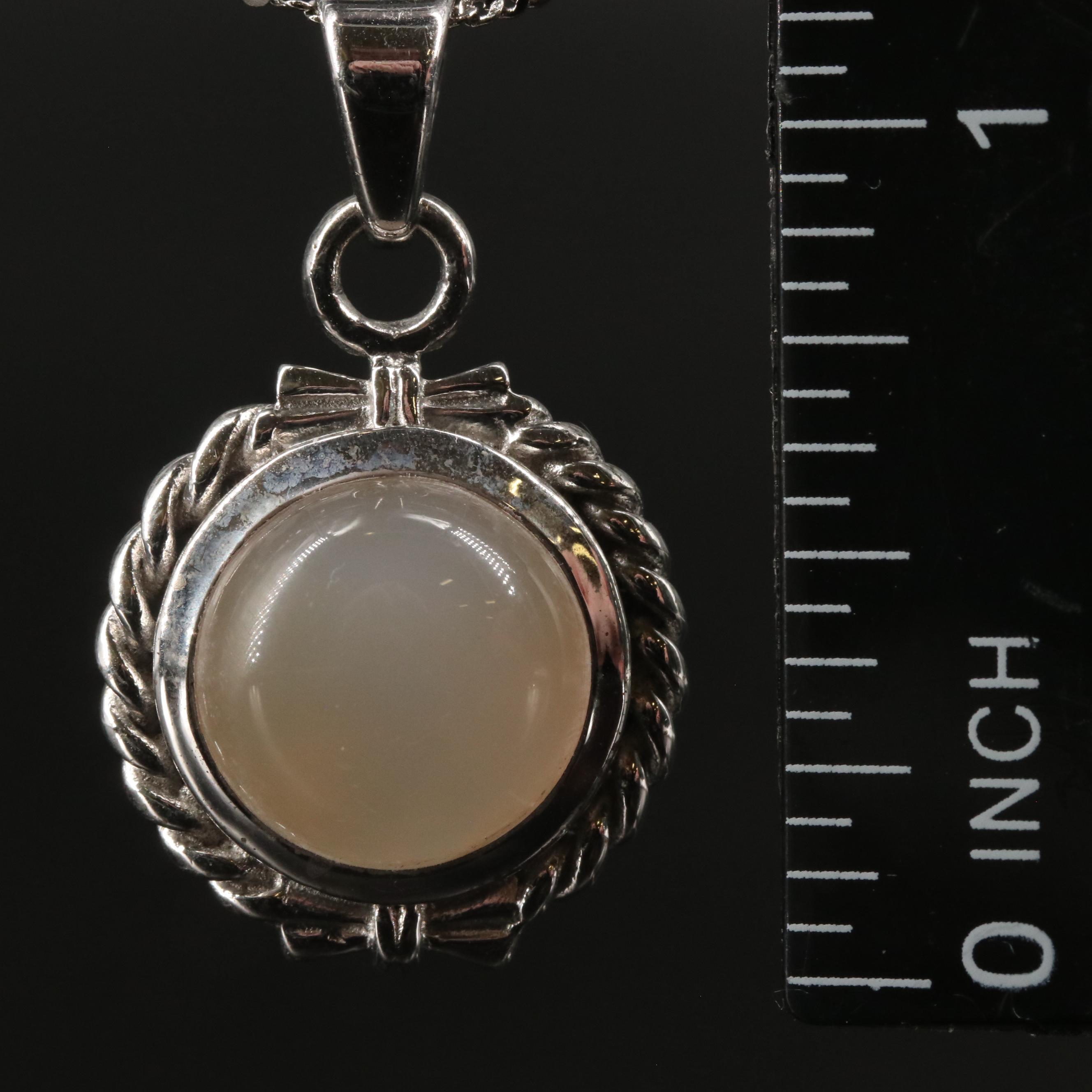 Sterling Round Moonstone Pendant Necklace