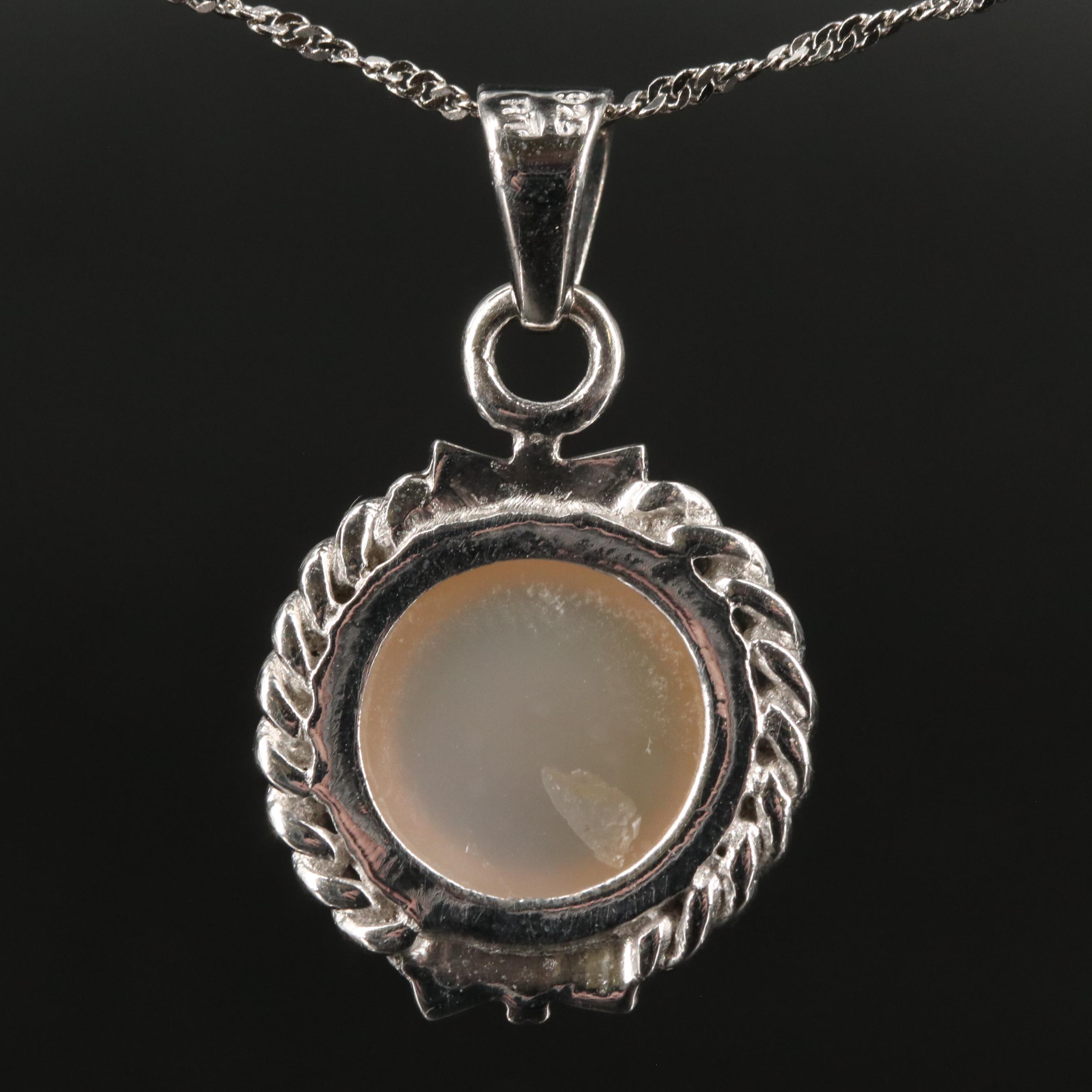 Sterling Round Moonstone Pendant Necklace