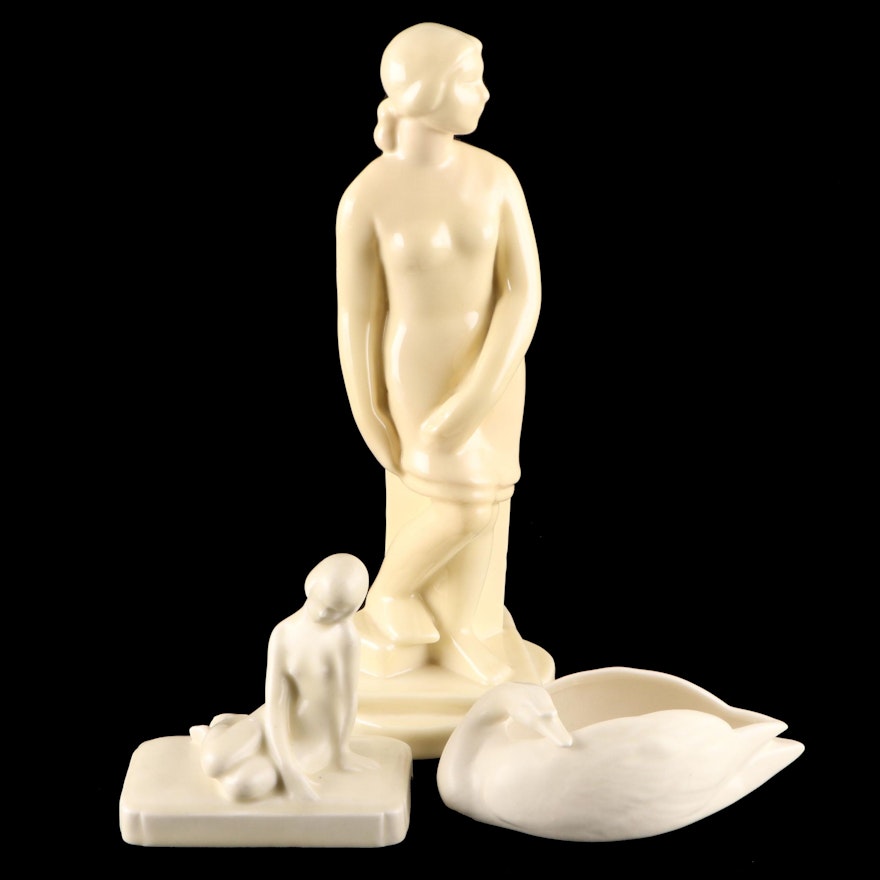 Signed Louise Abel for Rookwood Pottery Ivory Glaze Figurines and More