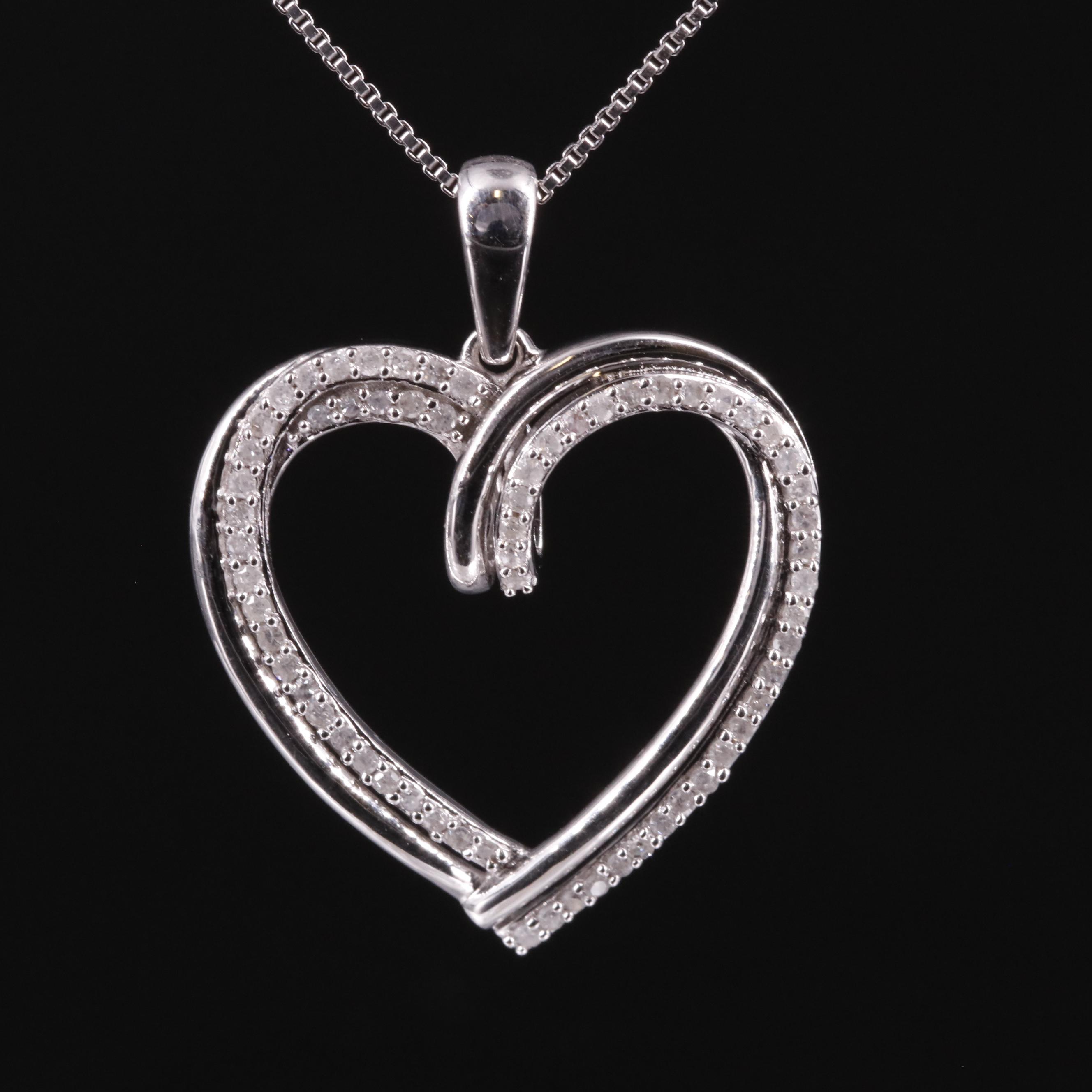 Sterling Diamond Heart Pendant Necklace
