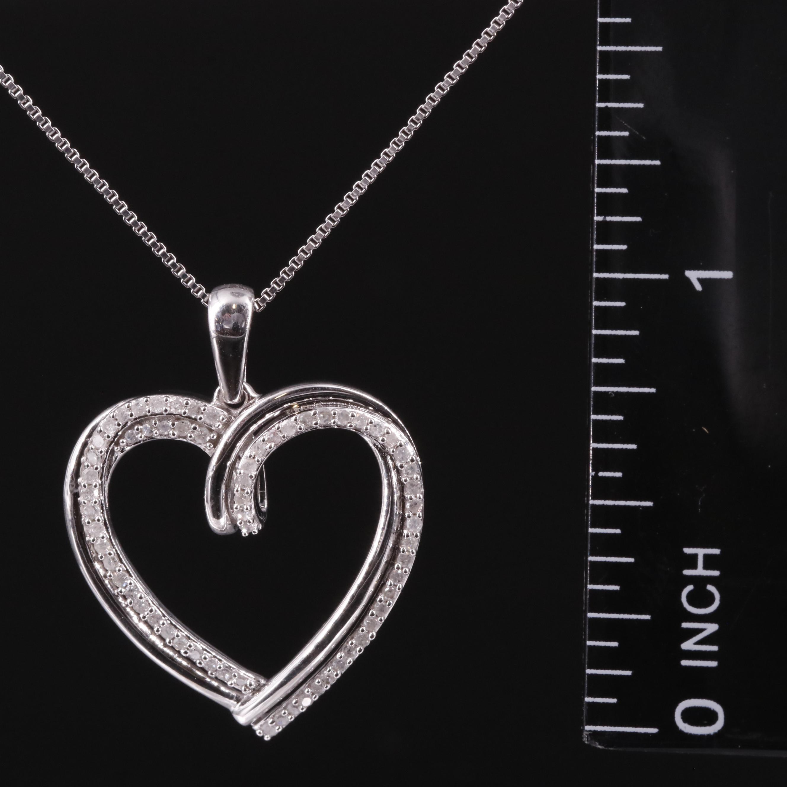 Sterling Diamond Heart Pendant Necklace