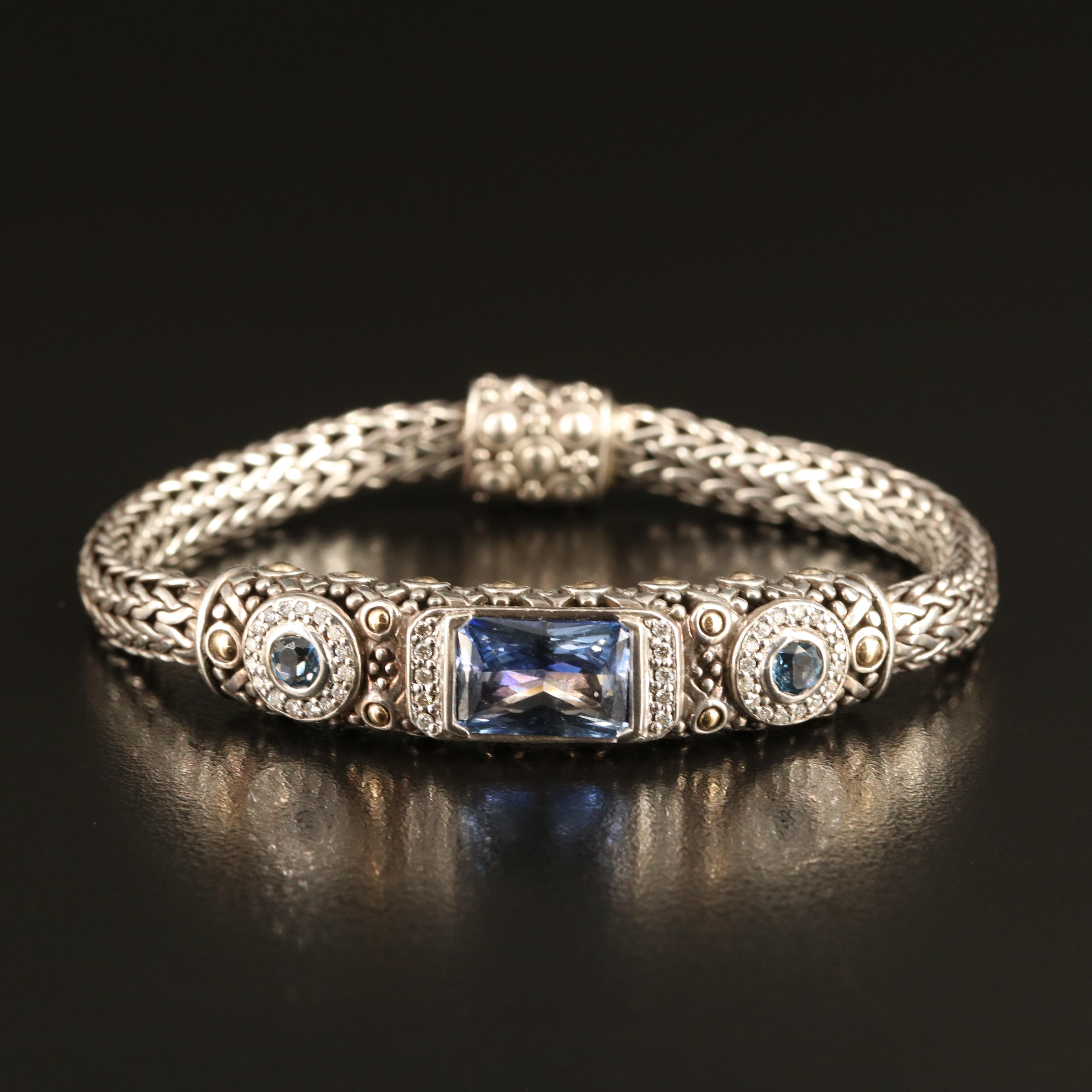 John Hardy Sterling London Blue Topaz and Diamond Bracelet with 14K Accents