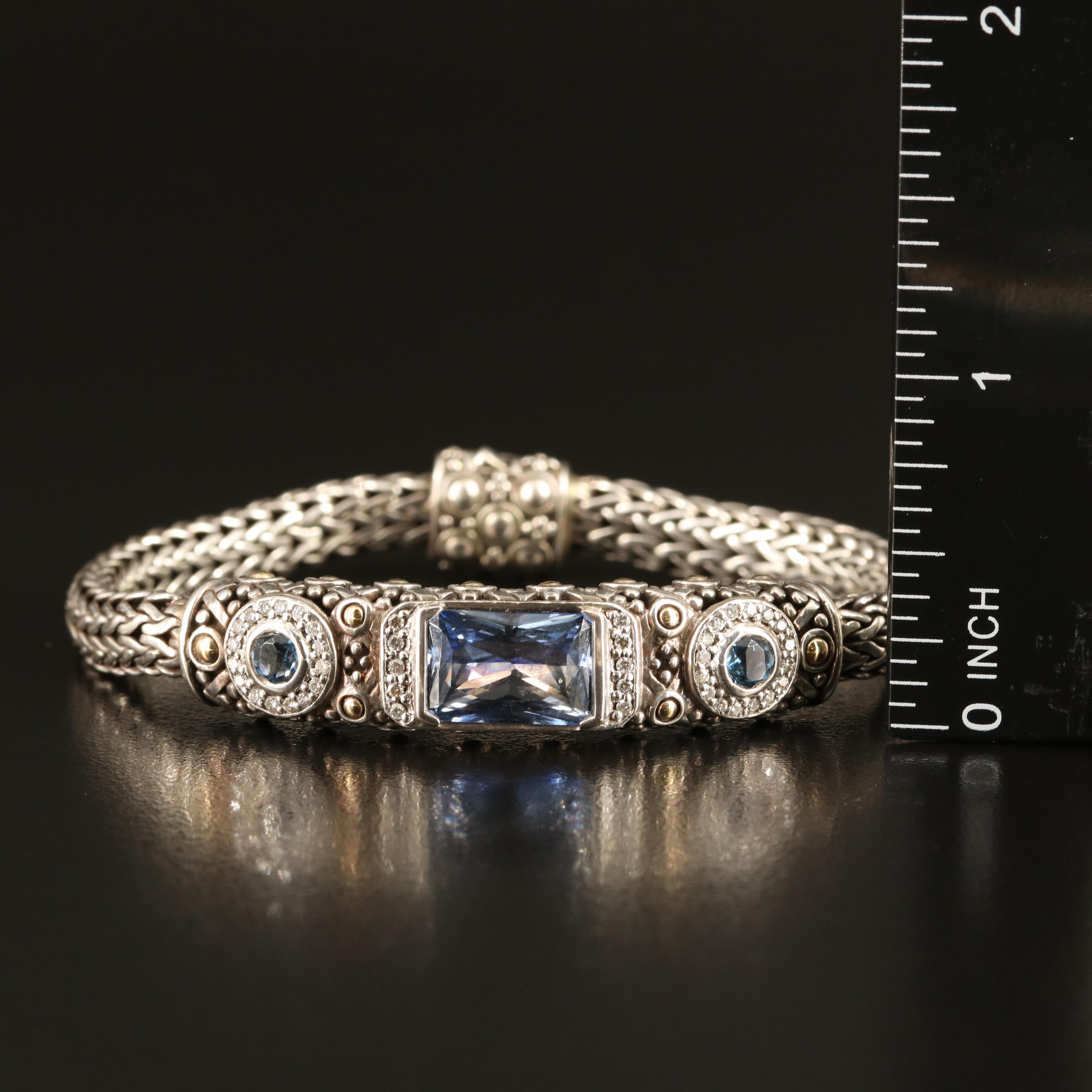 John Hardy Sterling London Blue Topaz and Diamond Bracelet with 14K Accents